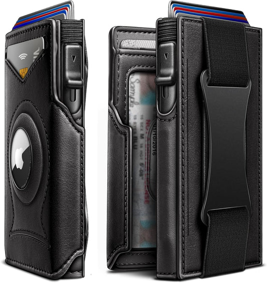 KEMISANT Airtag Wallet Men Gift,Mens Slim Front Pocket Wallet Money Clip Standard or Apple Airtag Use 3.8"×2.8"×0.9"