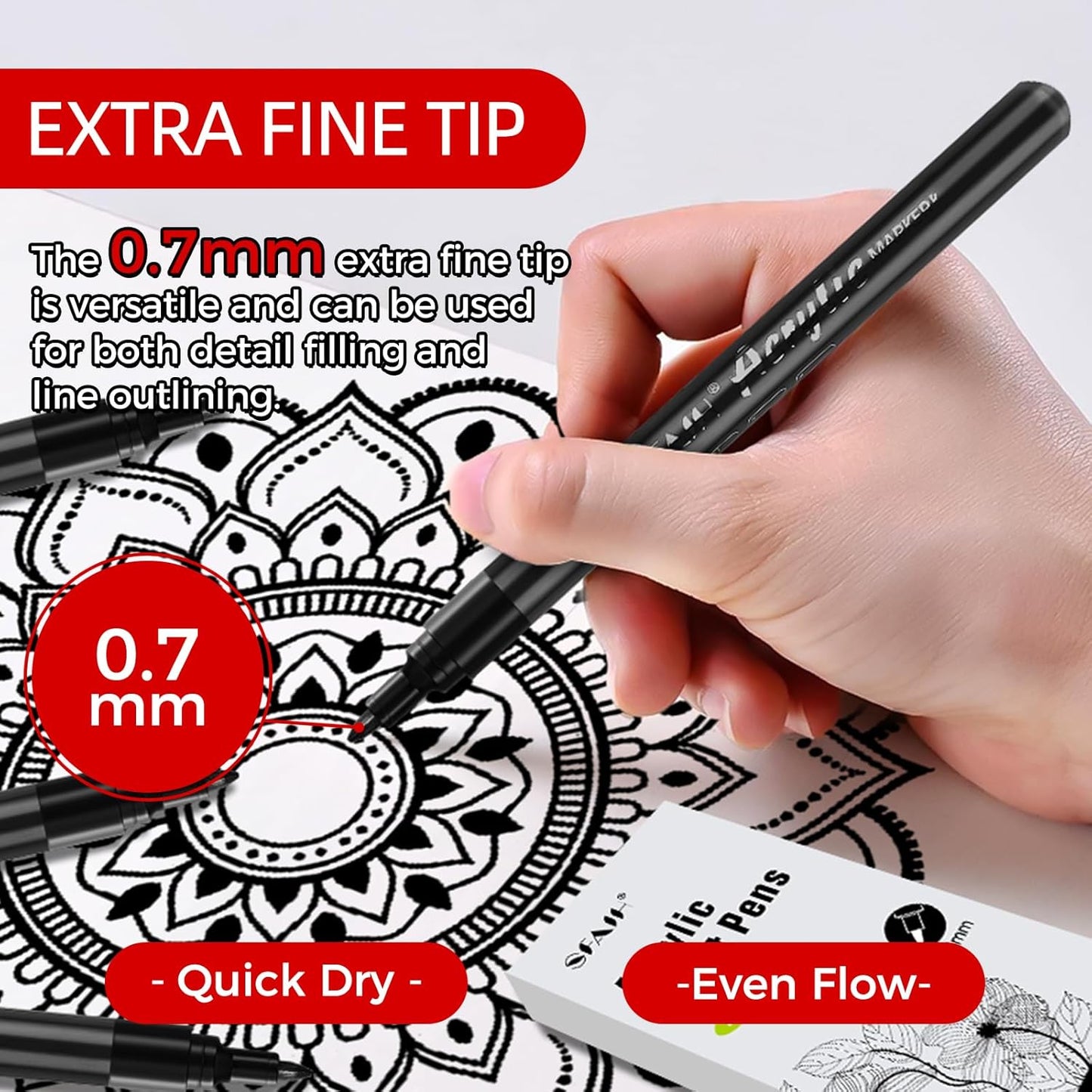 SFAIH White & Black Paint Markers Pens - 4 Pack 0.7MM Fine Tip Acrylic Markers for Rock Painting, Wood, Metal, Fabric, Plastic, Canvas, Glass, Ceramic, Diy Crafts, Drawing, Tire