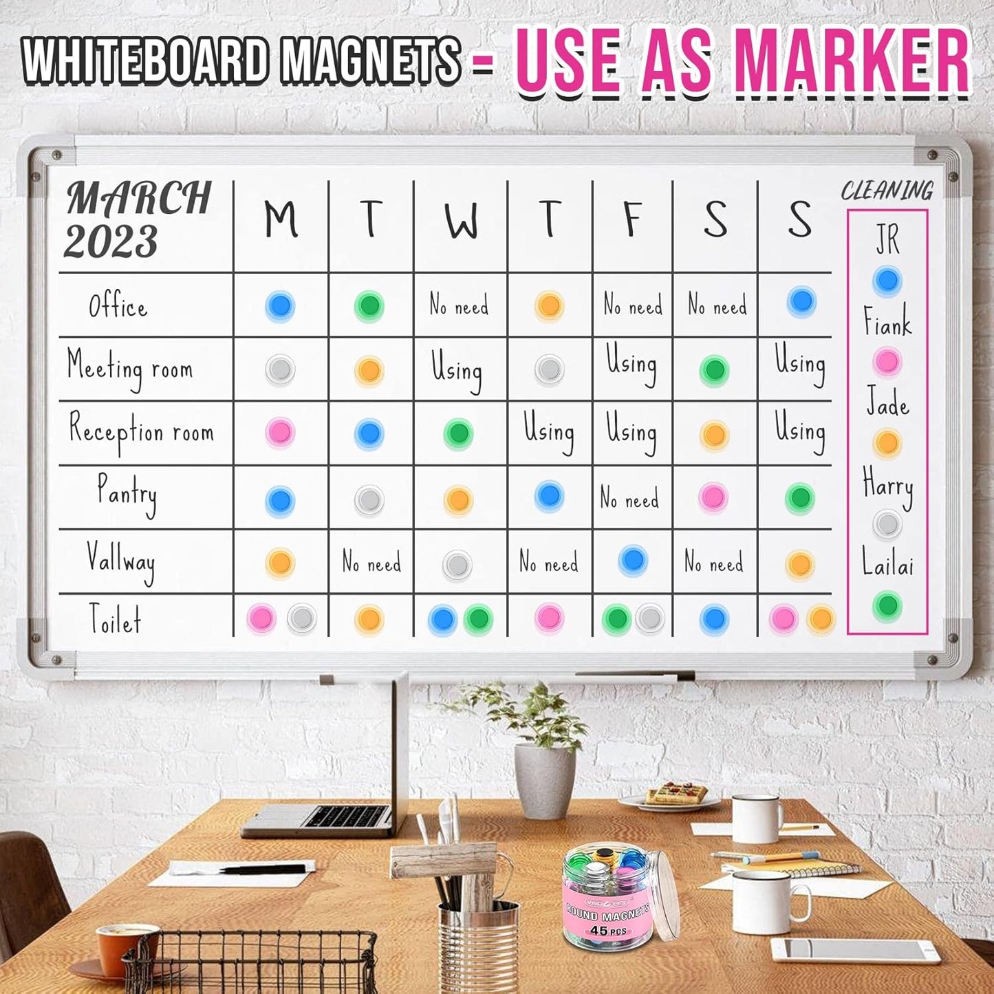 VNDUEEY 45 Pcs Whiteboard Magnets, Round Fridge Magnets Refrigerator Magnet, Mini Magnet Teacher Supplies for School, Home, Office, Dry Board (Assorted Color, 3cm/1.18 inch)