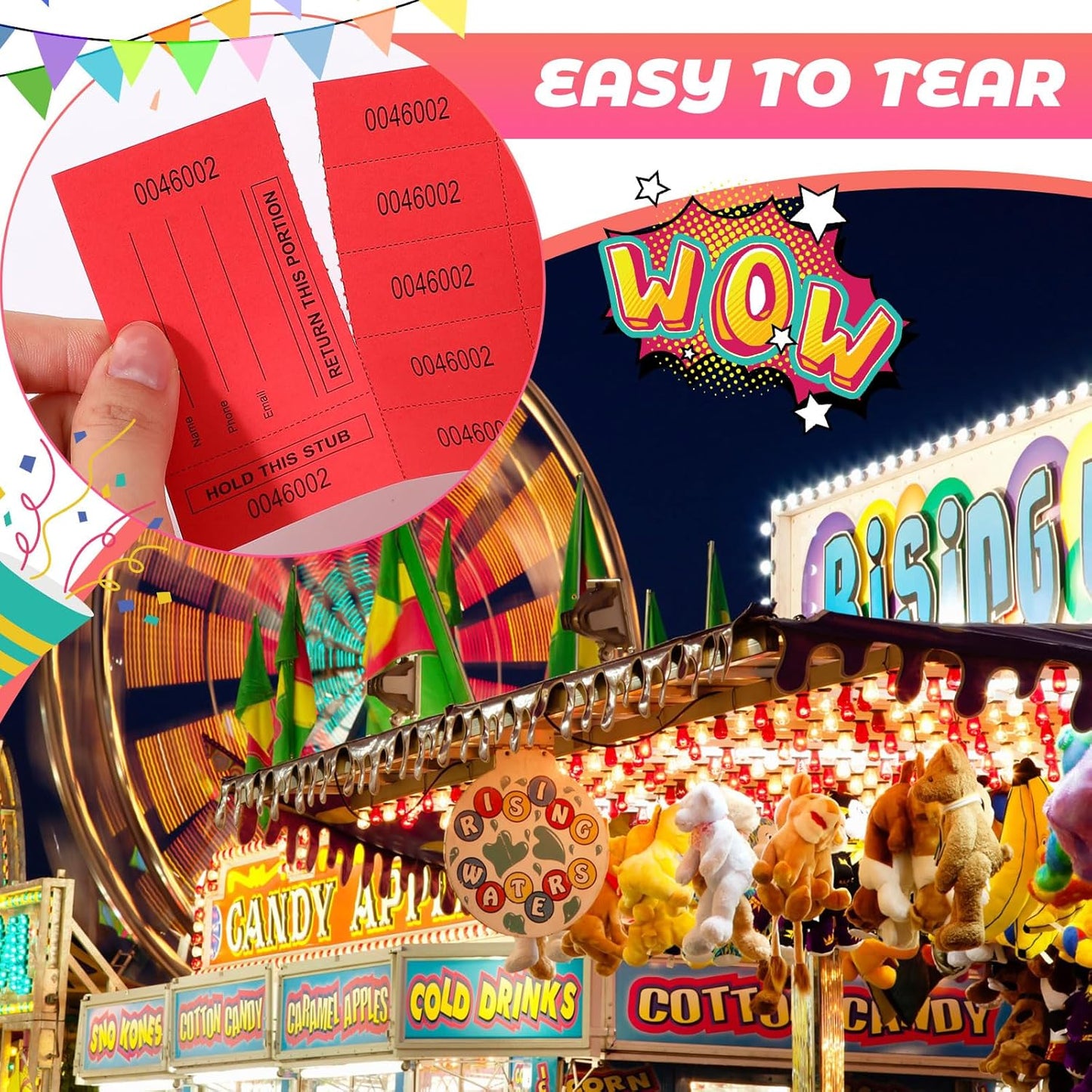 Kosiz 1000 Sheet 5 Bid Raffle Tickets Chinese Auction Tickets Sheets Auction Fundraiser Ticket Numbered with Name and Phone Number Per Sheet Raffle Tags for Silent Auction(Red)