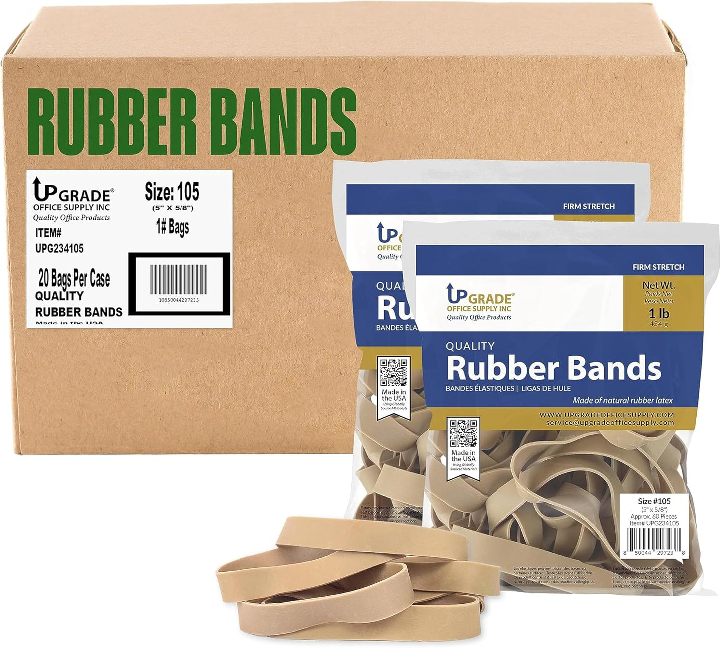 Upgrade Office Supply UPG234105PK2 Rubber Bands, Size 105 (5 x 5/8), 120 Bands, 2 lb Pack, USA