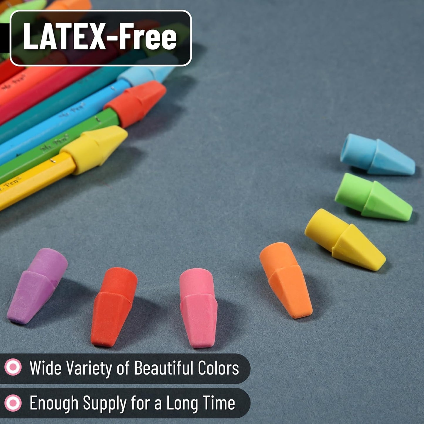 Mr. Pen- Pencil Erasers Toppers, 120 Pack, Colorful, Latex Free, No Smudge, Mr Pen Erasers for Pencils