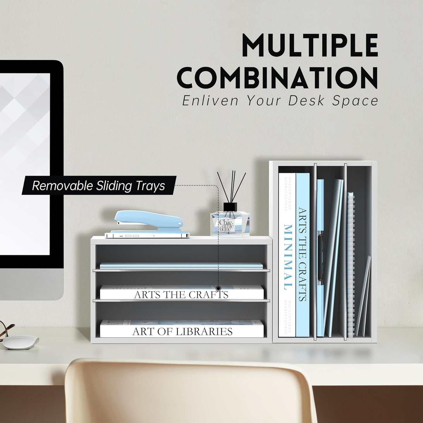 SUPEASY Wood Desk Organizer, 3 Tier Paper File Organizer for Desk, Wooden Desktop Organizer, Paper Letter Literature Mail Sorter, for Office School & Home Organization, White