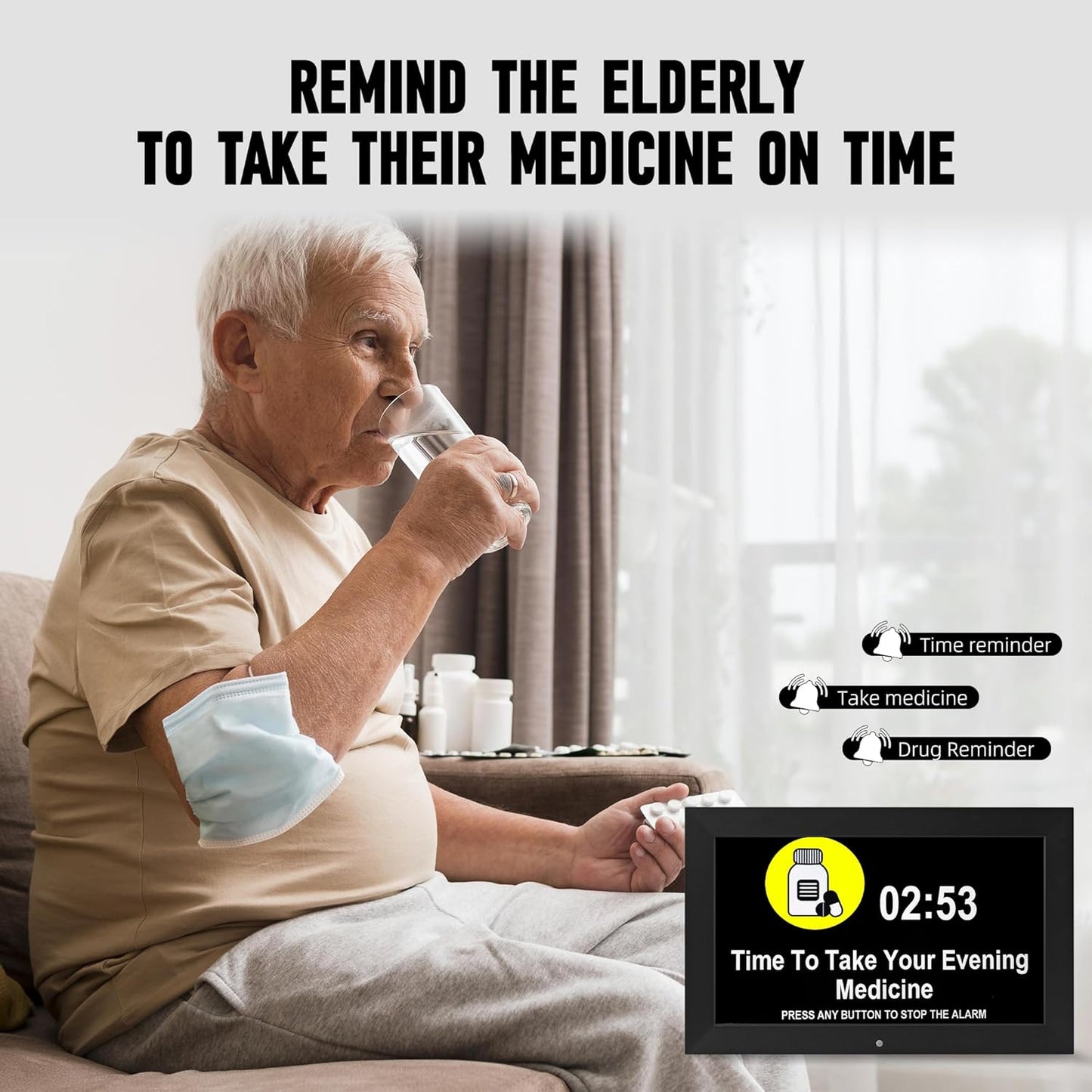 10.1 inches Large Digital Clock, Wall Clock with time, Digital Alarm Clock for Seniors,Dementia Clock That Provides Alarms and Electronic Calendar for Elderly. (Black, 10.1 inches)