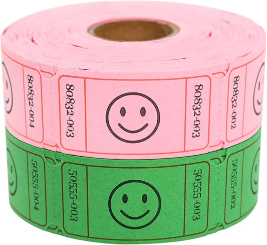 L LIKED 1000 Raffle Tickets, Smile,2 Color Set of 500 1" x 2" Single Roll,Tickets for Raffles, Carnival, Door Prizes and Class Reward - Pink/Green