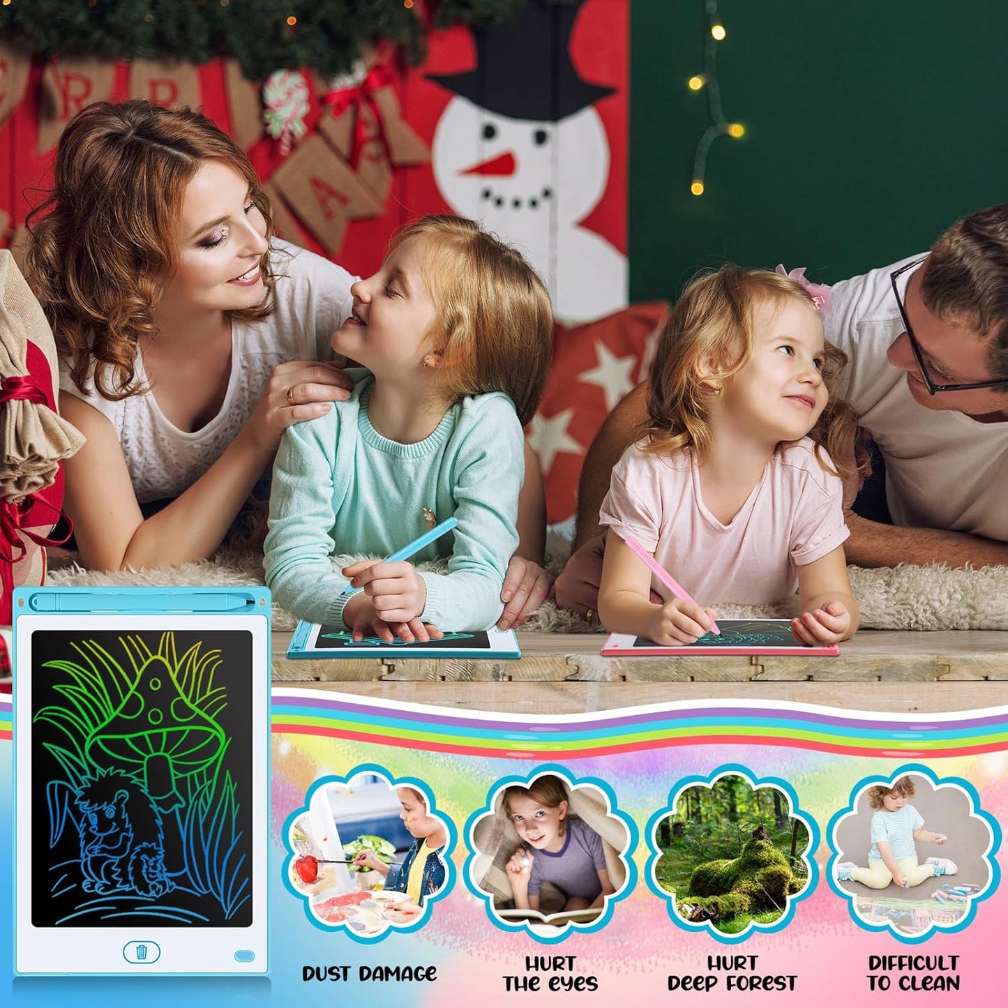 Tinlade 12 Pack LCD Writing Drawing Tablets 8.5 Inch Bulk Colorful Doodle Board Erasable Electronic Painting Drawing Pads Learning Toy Gifts for Kids Christmas School(Pink, Blue, White, Black)