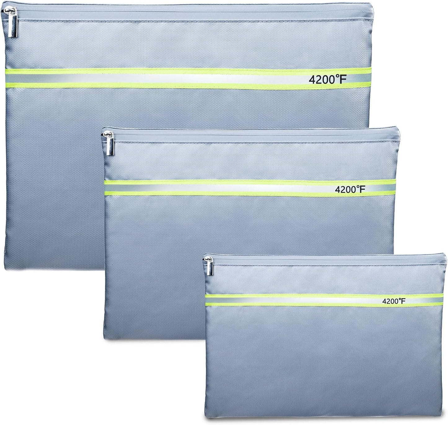 Fireproof Document Bag – 3 Pack (15" x 11", 13" x 9.7", 10.5" x 8") Fireproof & Water- proof Document Organizer | Document Holder with Zipper Secure for Cash, Passports, Check& More