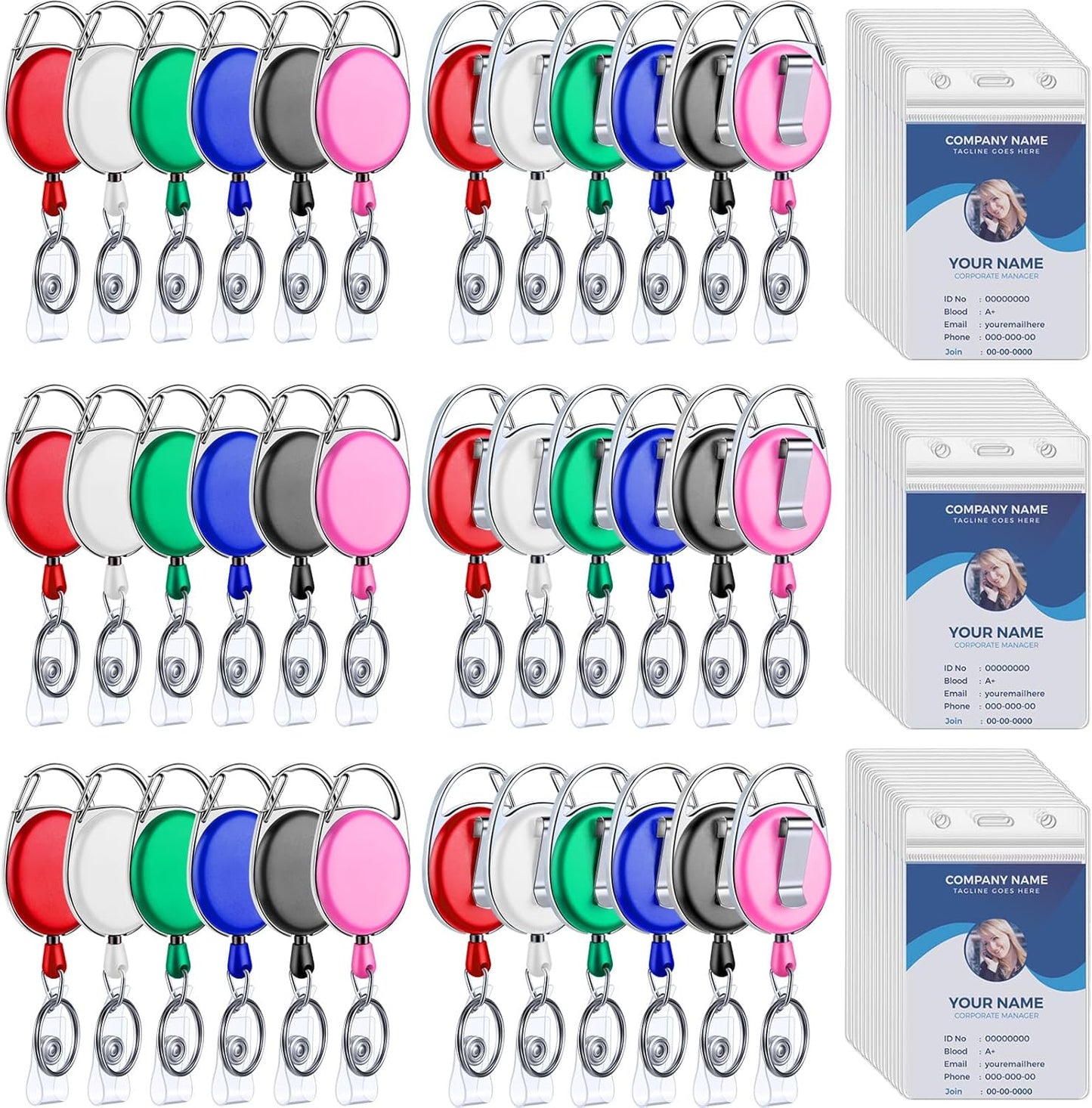 Laumoi Heavy Duty Retractable Badge Holder Reel with Belt Clip Keyring and Waterproof Vertical ID Card Holders for ID Name Card Keychain Badge(6 Colors)