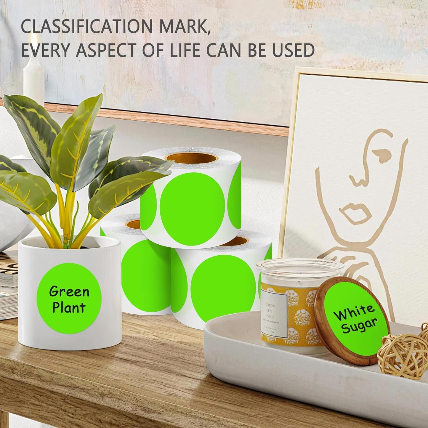 PARLAIM 3" Diameter Round Light Green Color Coding Sticker, 4 Rolls 2000PCS Circle Dot Label,Permanent for Inventory Box Labeling