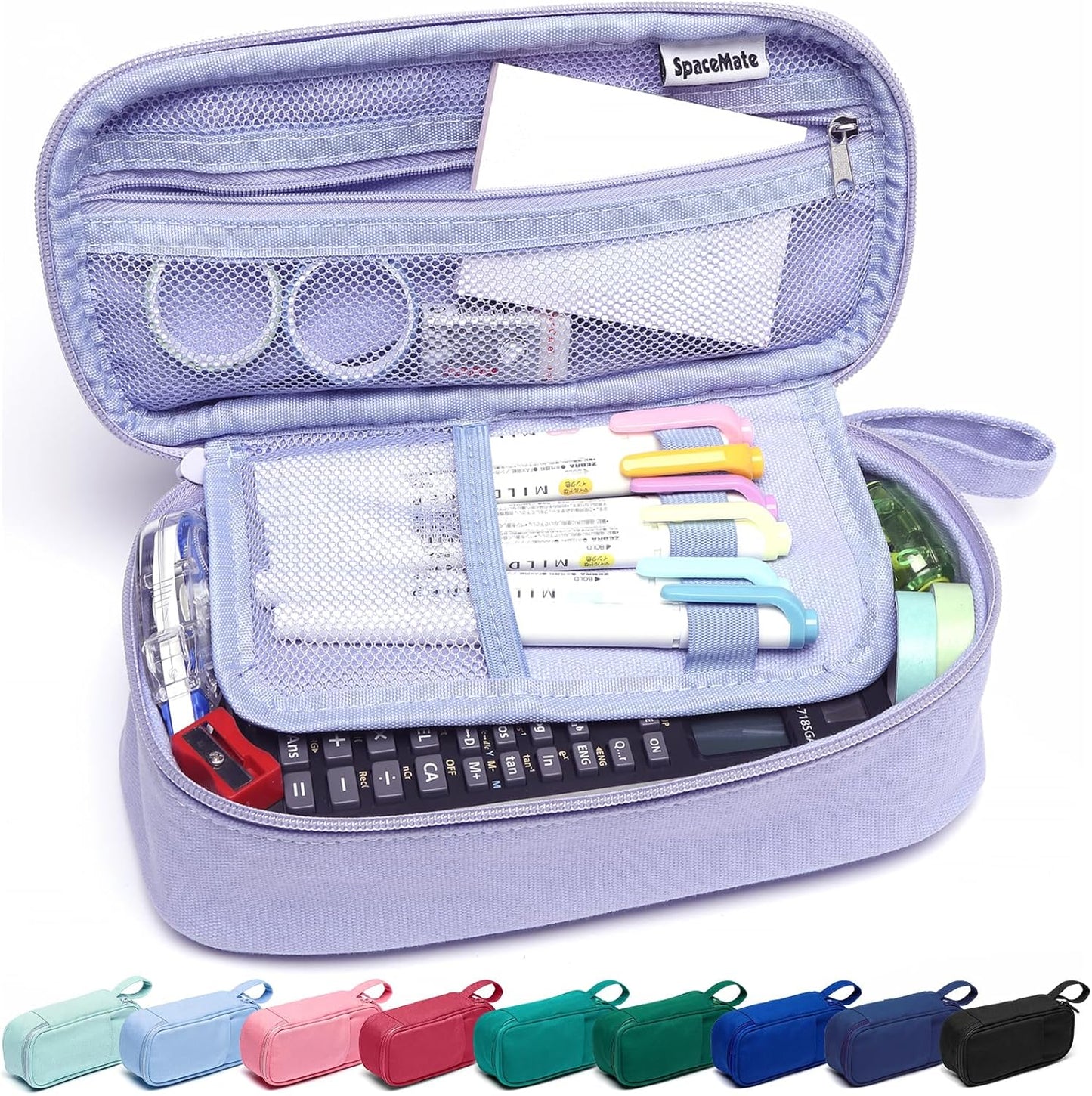 Pencil Case Pouch Box Bag School Supplies Girls Boys Kids, Cute Preppy Stuff Large Big Capacity Aesthetic Pen Organizer, Back to College Stationary, Purple, Heavy Duty Canvas, 1800ml