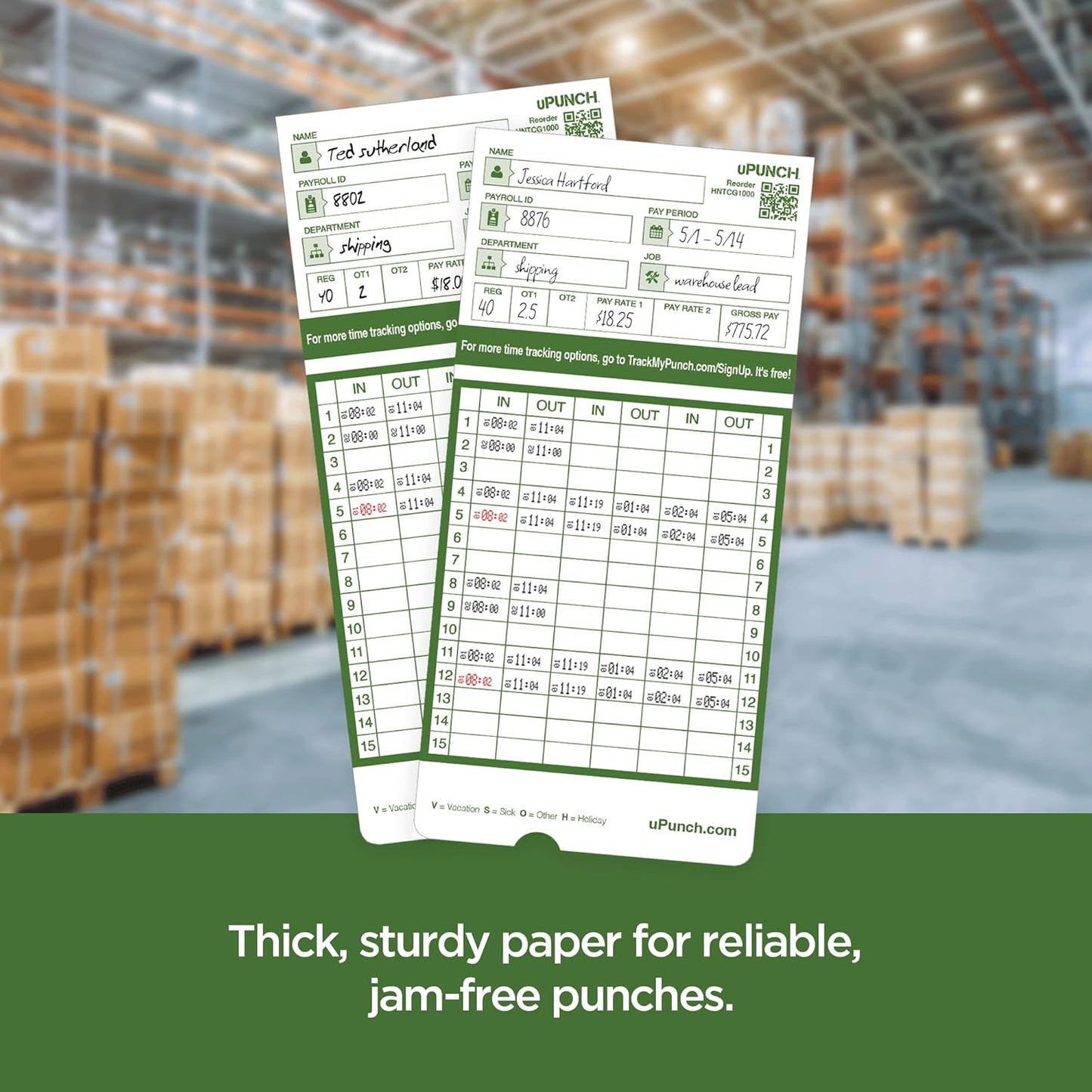 uPunch Time Clock Cards Hn3000, Two Sides, 7.37 X 3.37, 50/Pack