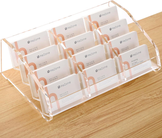 Business Card Holder Display for Desk Muitiple, Clear Acrylic Business card Stand Rack for Women and Men 12 slots 4Tier, Organize 600 cards (12 Slots）
