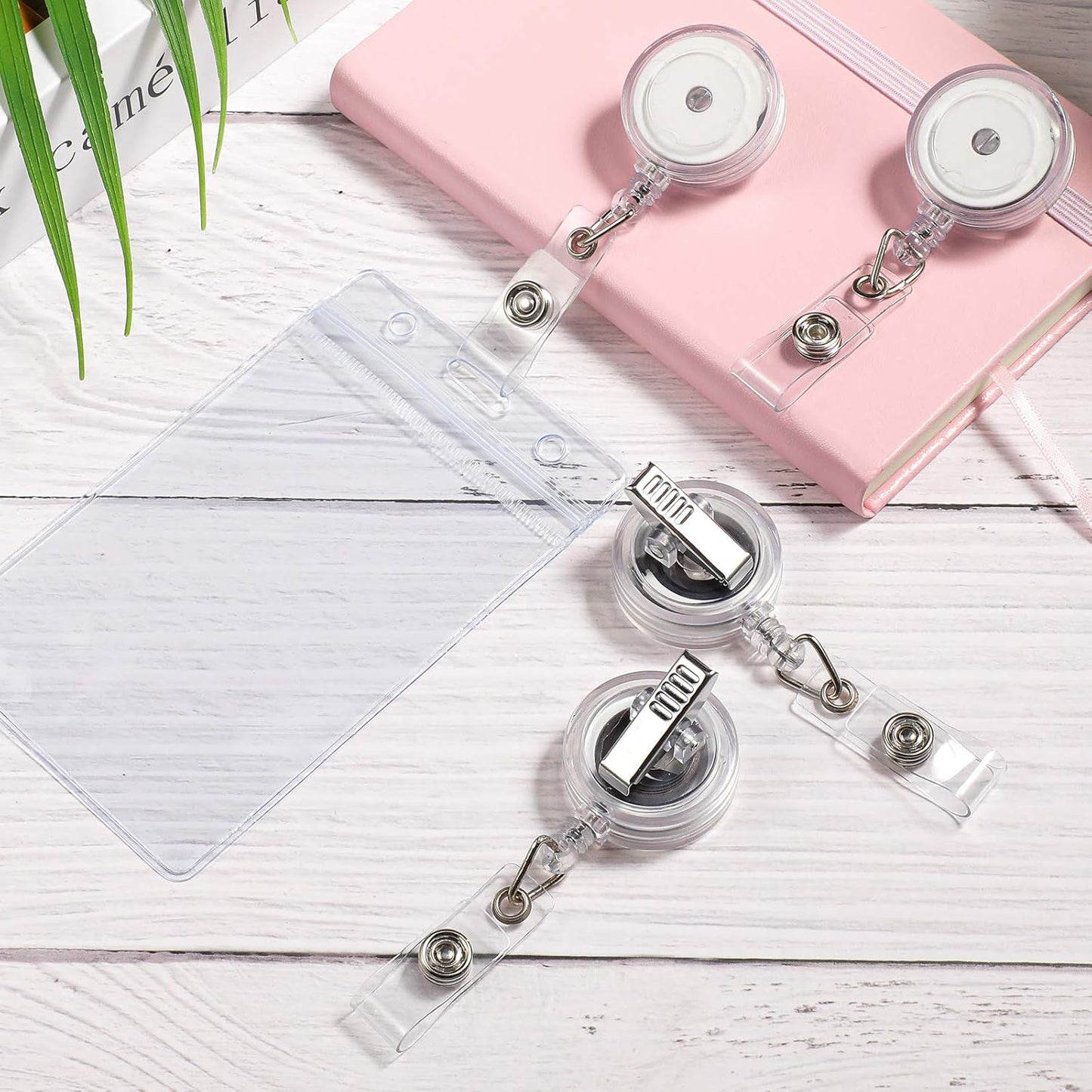 50 Pieces Retractable Badge Holder Reels with Swivel Alligator Clip, ID Card Holder Name Badge Reel Clips for Students Teachers Office Workers (Translucent Clear)