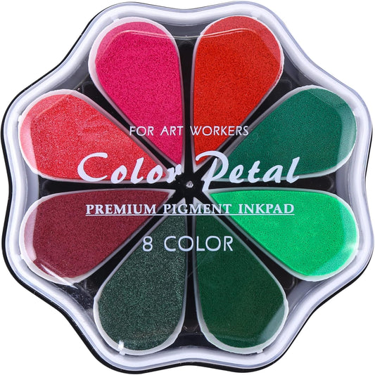 Petal Ink Pads for Rubber Stamps Waterdrop Shaped Stamp Pads with 8 Assorted Colors (Set 1020 Christmas Red Green)