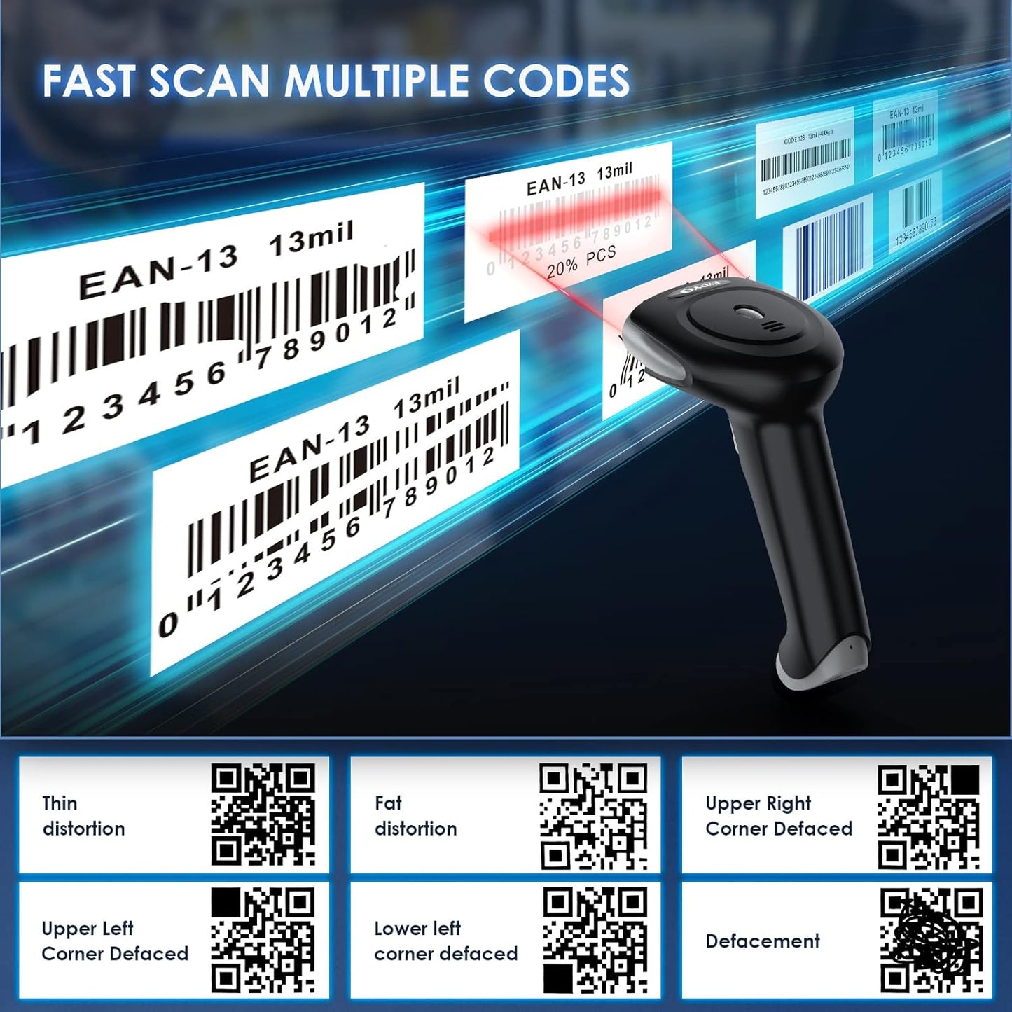 Eyoyo 2D Bluetooth Barcode Scanner Wireless, 2500mAh Handheld Cordless USB Wired QR Bar Code Reader for Library, Warehouse Inventory Compatible with iPad, Android Phone, iPhone, Laptop