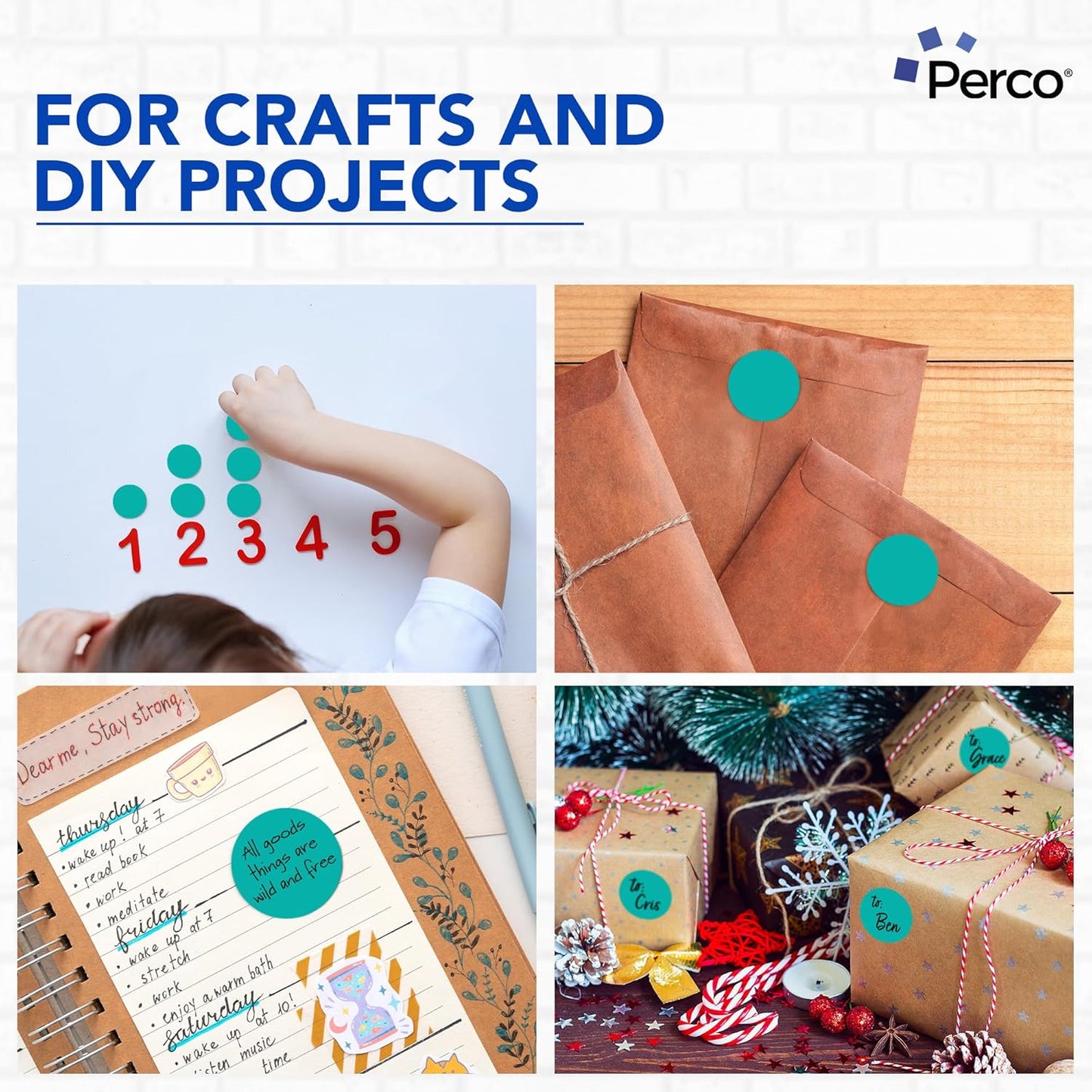 Perco Teal 2-Inch Round Circle Dot Sticker Labels with Easy Peel Perforation - 500 Labels per Roll - Strong Adhesion, Vibrant Colors for Organizing, Crafting & More - Made in USA