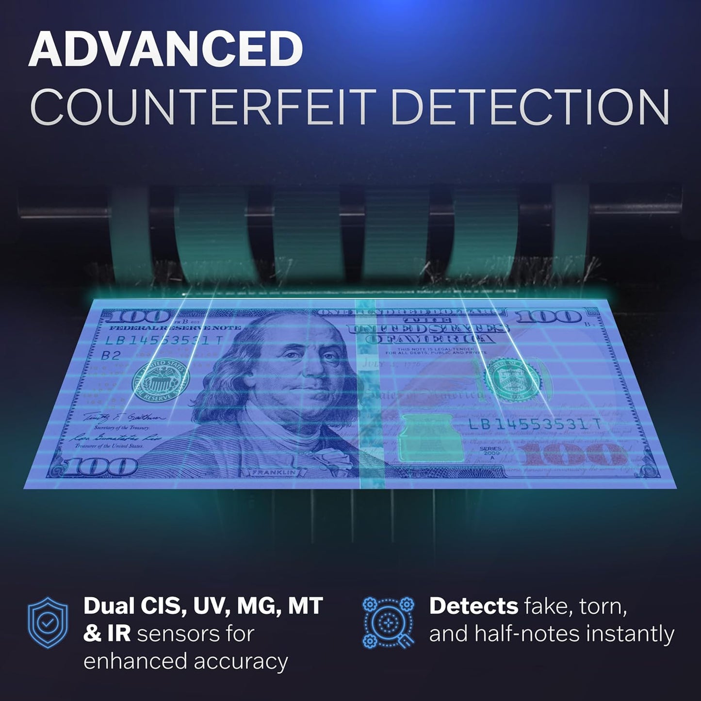 Carnation CR6 Mixed Denomination Money Counter Machine - Money Counter with UV/MG/IR Counterfeit Detection - 3 Speeds from 800~1000~1200N/M and Supported Currency USD/CAD/BRL/MXN/ARS/Pen/CLP/DOP/VES
