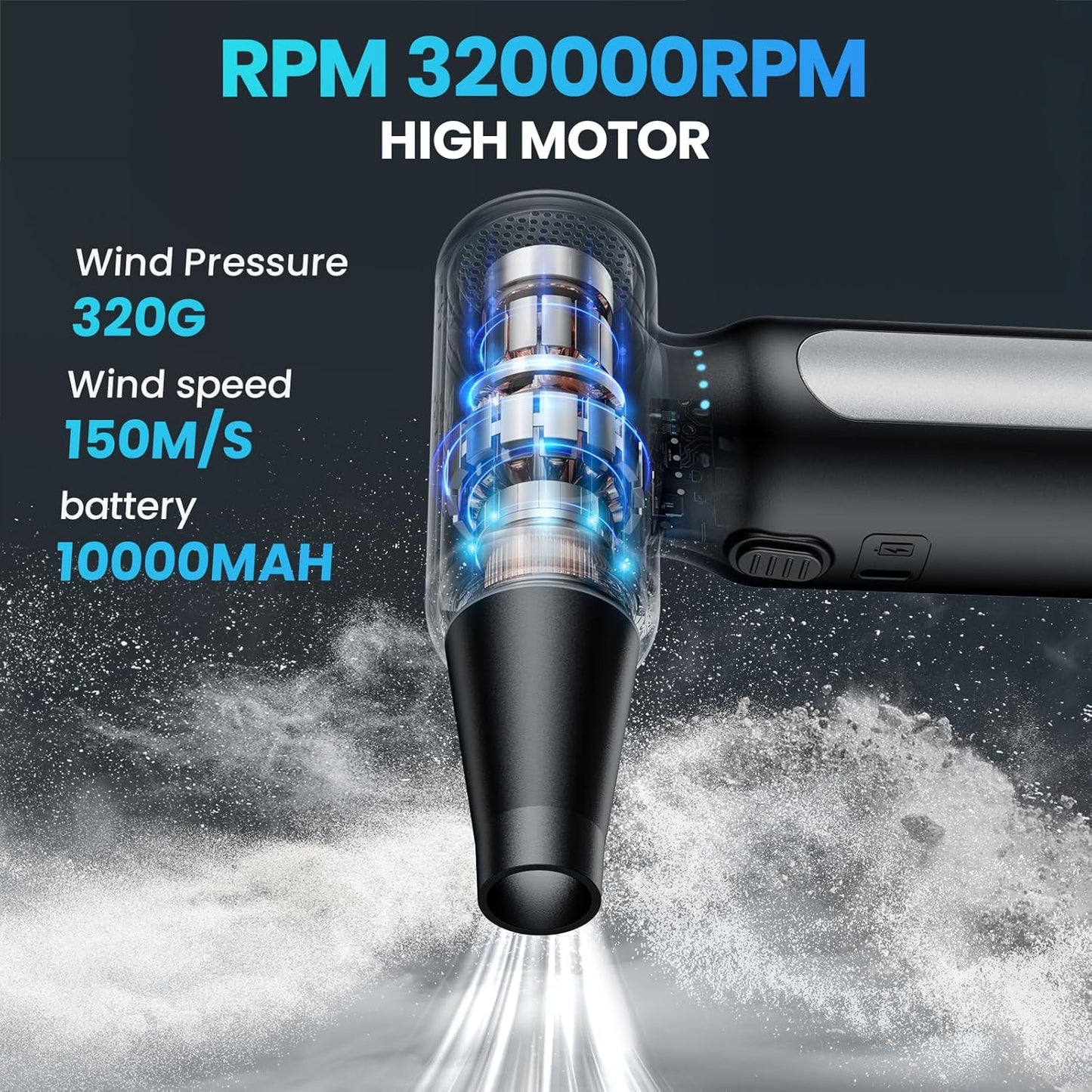 Electric Compressed Air Duster - 32,0000 RPM Rechargeable Cordless Air Blower for PC, Computer Keyboard Cleaning Kit - Mini Battery Powered Air Duster for Electronics, Car, Home - Replaces Air Cans