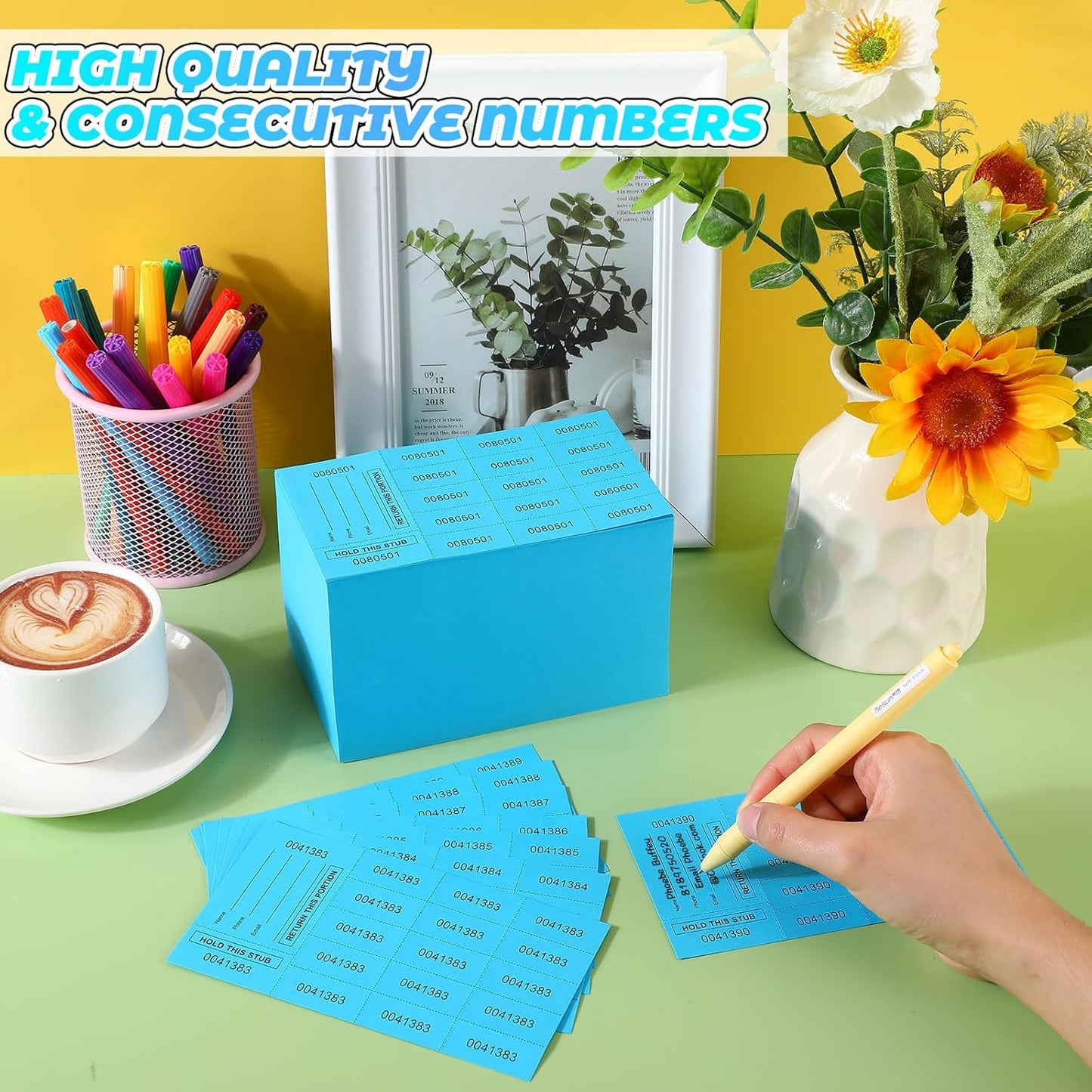 Kosiz 1000 Sheet 15 Bid Raffle Tickets Chinese Auction Tickets Sheets Auction Fundraiser Ticket Numbered with Name and Phone Number Per Sheet Raffle Tags for Silent Auction(Lake Blue)