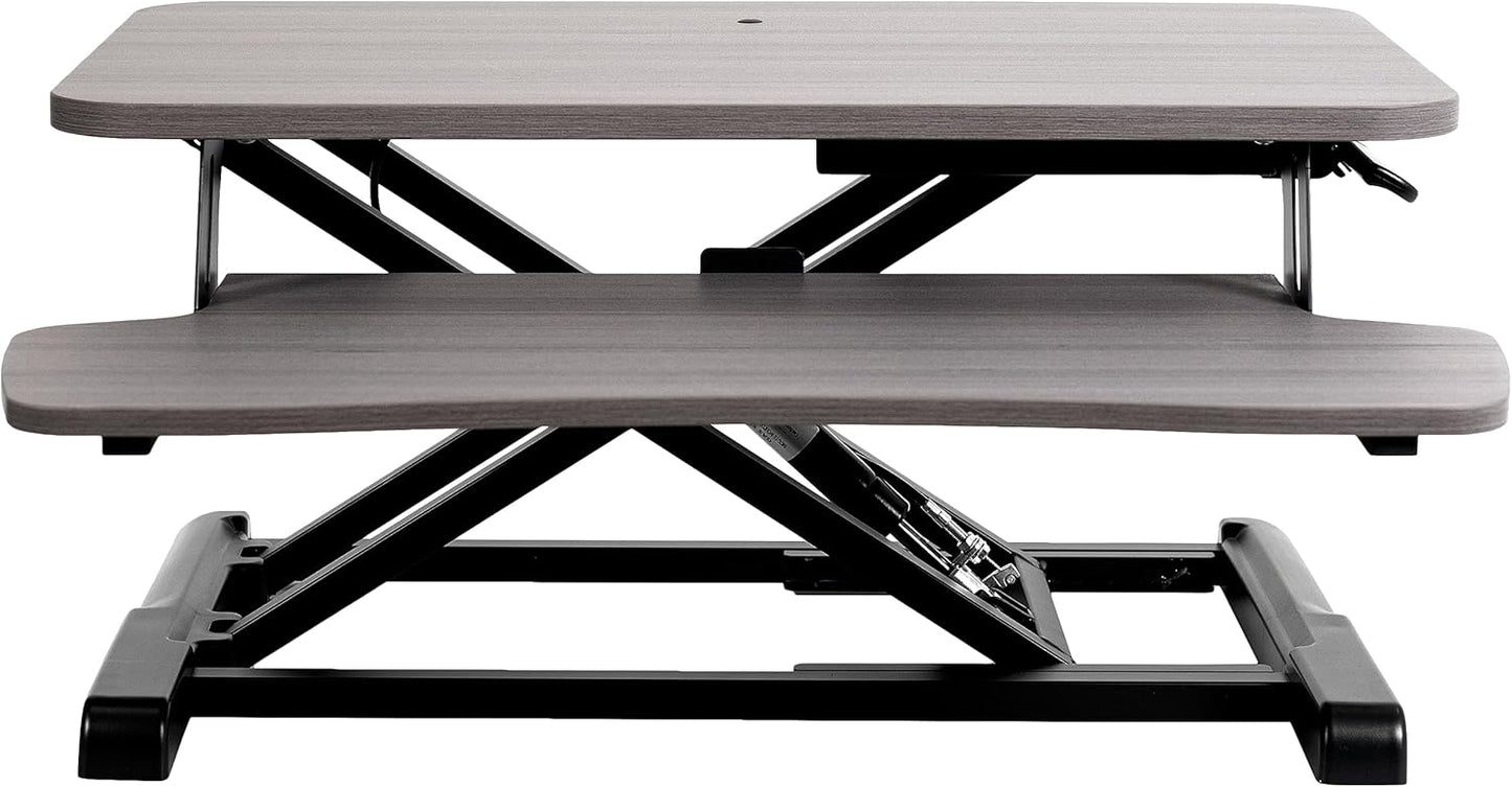 VIVO 26 inch Desk Converter, K Series, Height Adjustable Sit to Stand Riser, Dual Monitor and Laptop Workstation with Keyboard Tray, Gray Top, Black Frame, DESK-V026KG