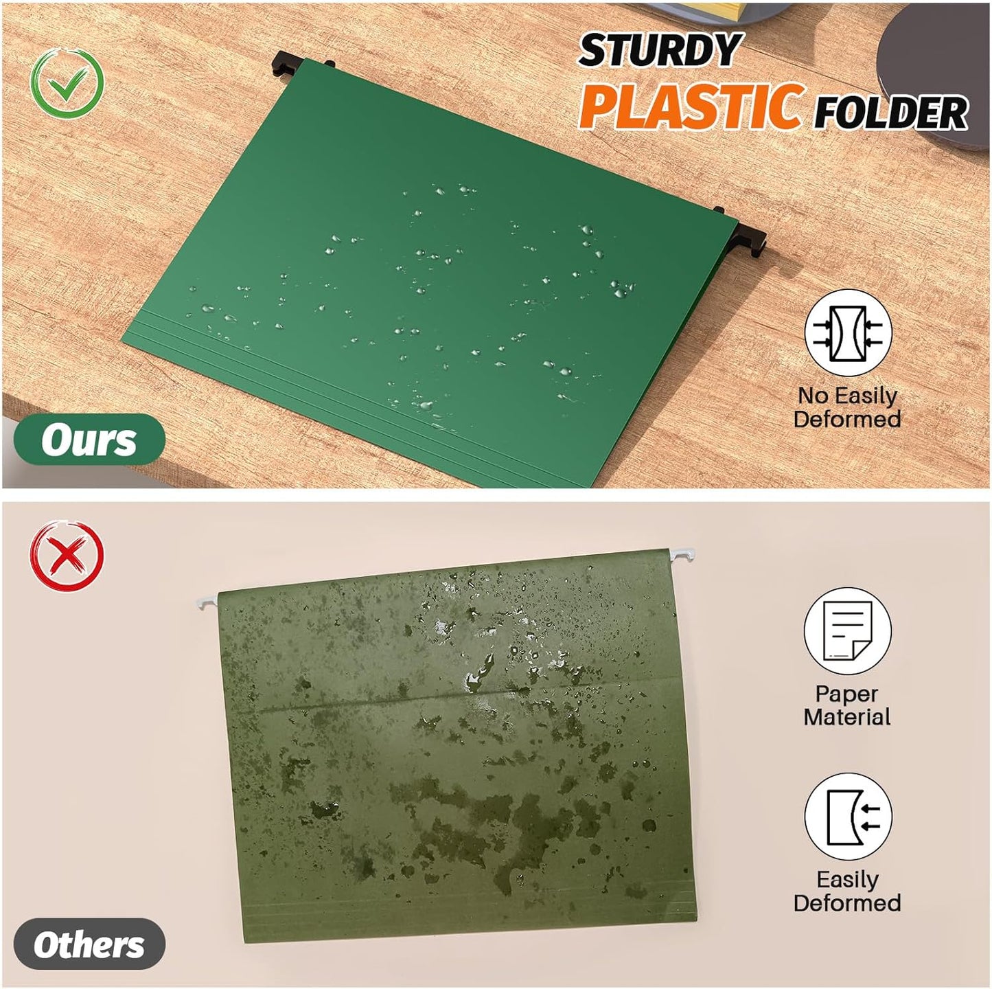 Plastic Hanging File Folders,Letter Size,Reinforced Hang Folders,Standard File Folders for Filing Cabinet,Plastic Hanging Folders,1/5-Cut Tabs,Designed for Home and Office,Green,12 Pack