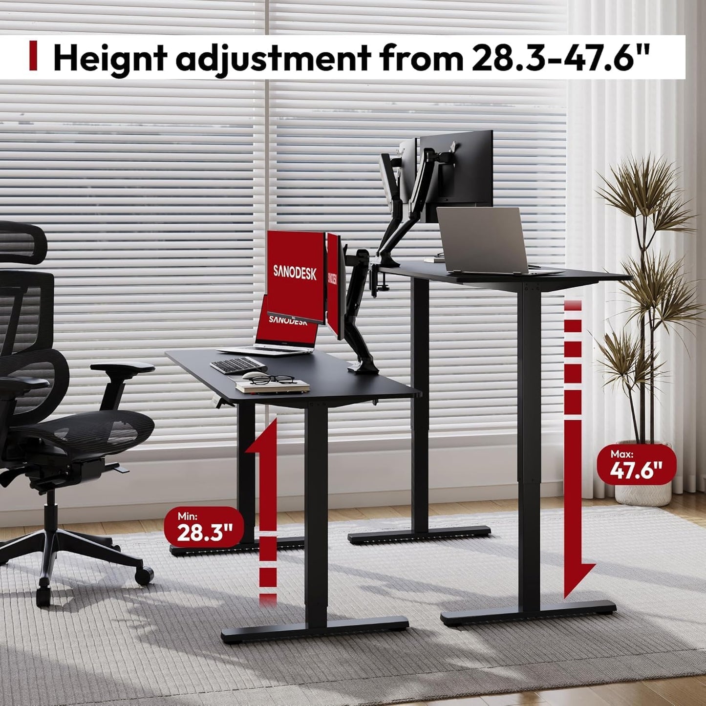 SANODESK Electric Standing Desk 71x32 Inch Height Adjustable Stand Up Desk Home Office Computer Workstation Sit Stand Home Office Desk with Splice Board (Black Frame + Black Top)