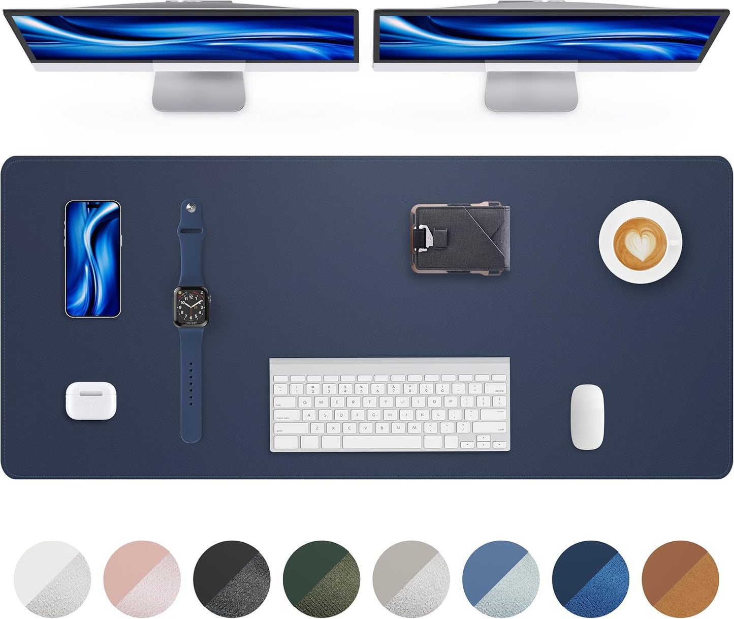PU Leather Desk Mat Protector - 48"x17" Large Non-Slip Office Desk Pad, Waterproof Keyboard & Mouse Pad, Premium Workstation Cover for Home & Office (Midnight Blue)