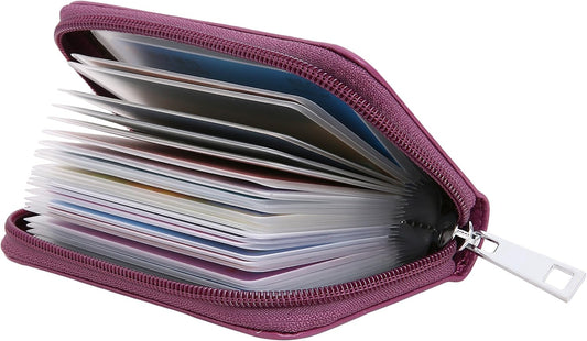 Easyoulife Genuine Leather Credit Card Holder Zipper Wallet With 26 Card Slots