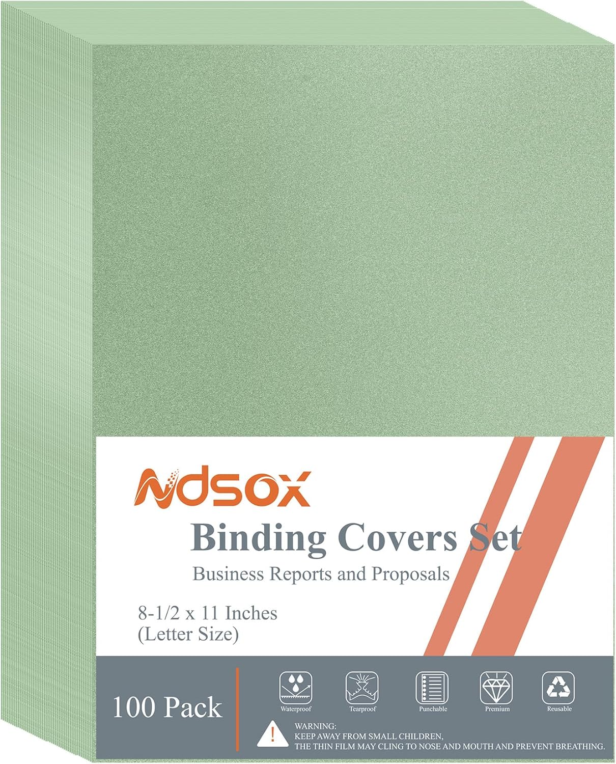 Ndsox 100 Pack 12 Mil Binding Presentation Covers Sand-Textured Polycover Report Covers for Letter Size Document Binding, Business Proposals, 8-1/2 x 11 Inches, Un-Punched, Square Corners, Sage Green