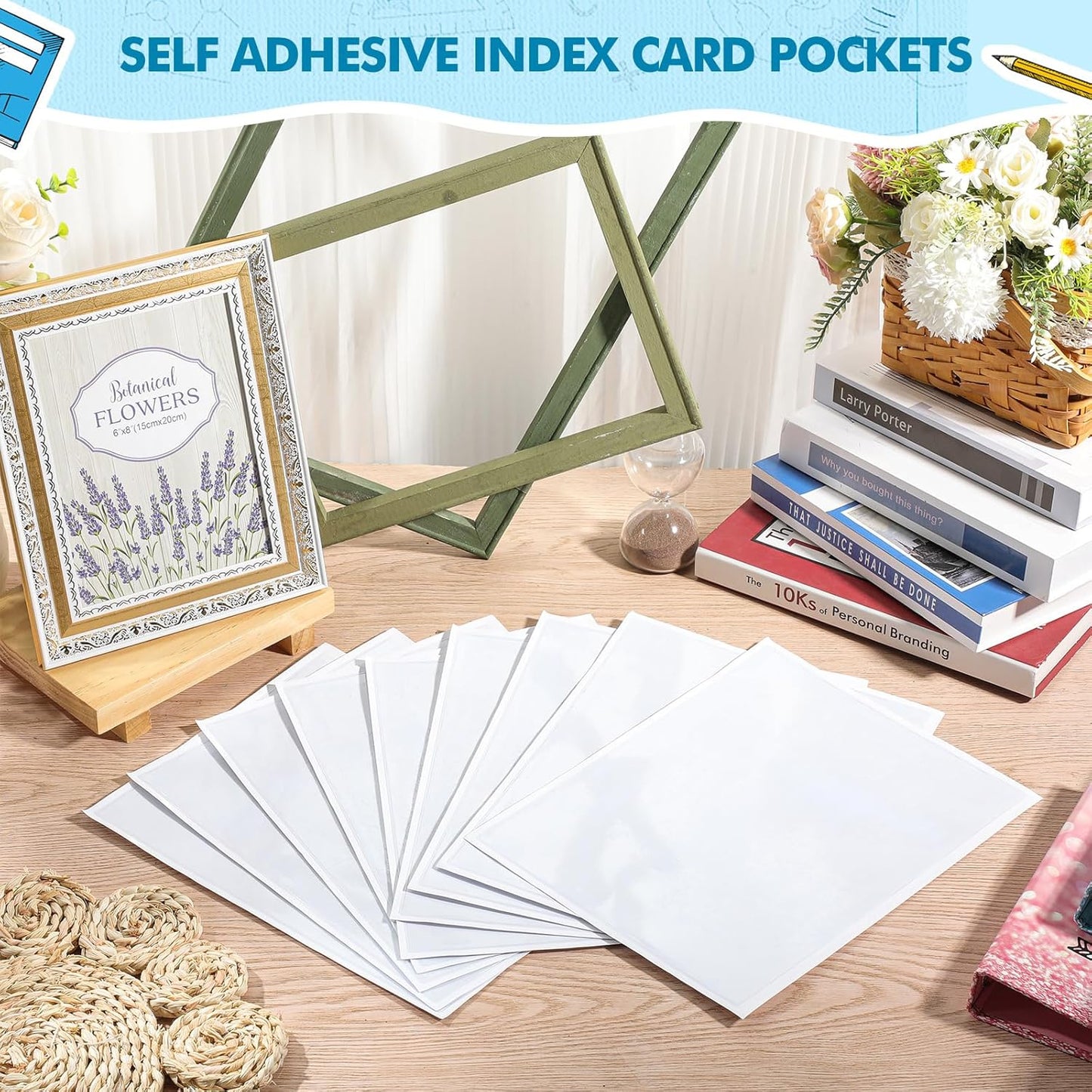 Outus Self Adhesive Shop Ticket Holders Clear Plastic Sleeves Adhesive Pockets Work Order Job Ticket Holders for Home Office Posting Signs(11 x 8.5 Inch,60 Pcs)