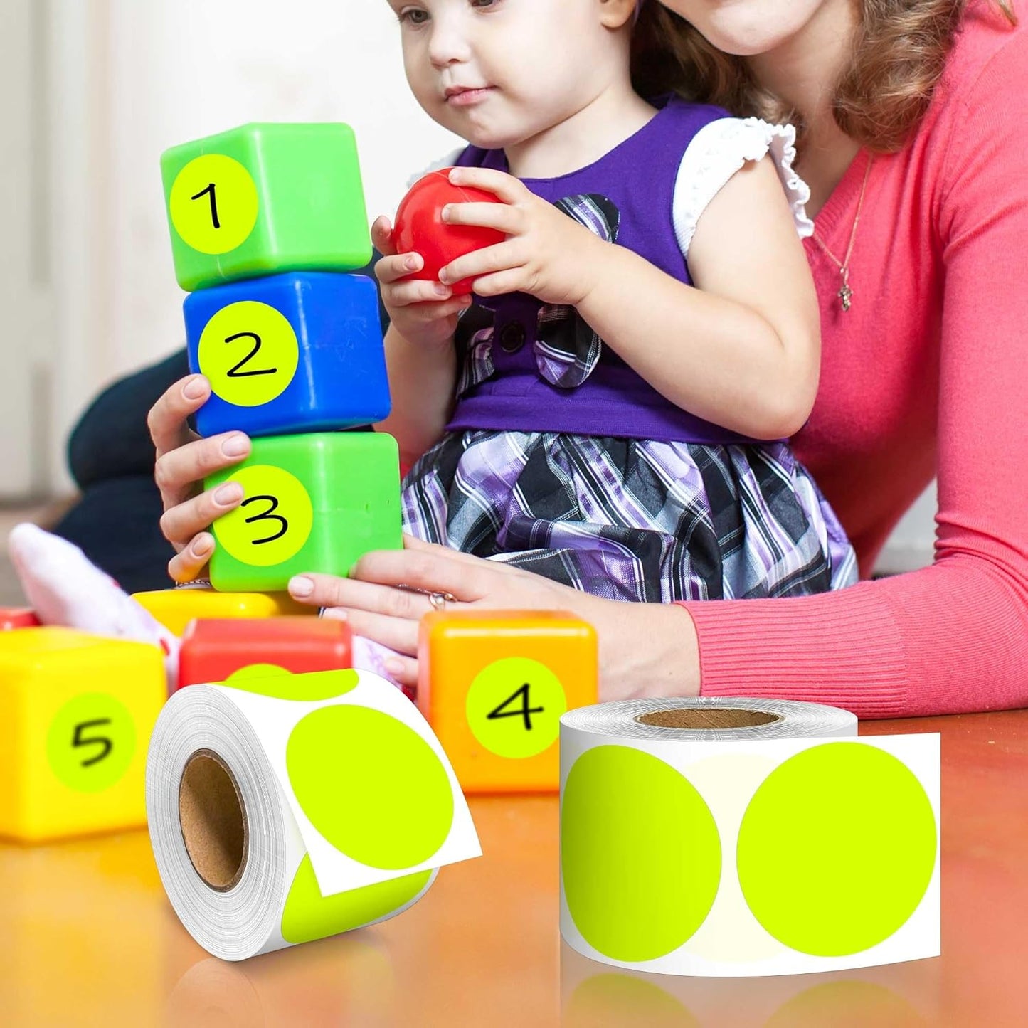 PARLAIM 2 inch Round Color-Code Dot Sticker Labels, 4 Rolls 2000 Adhesive Label Pack in Dispenser Box, Fluorescent Yellow