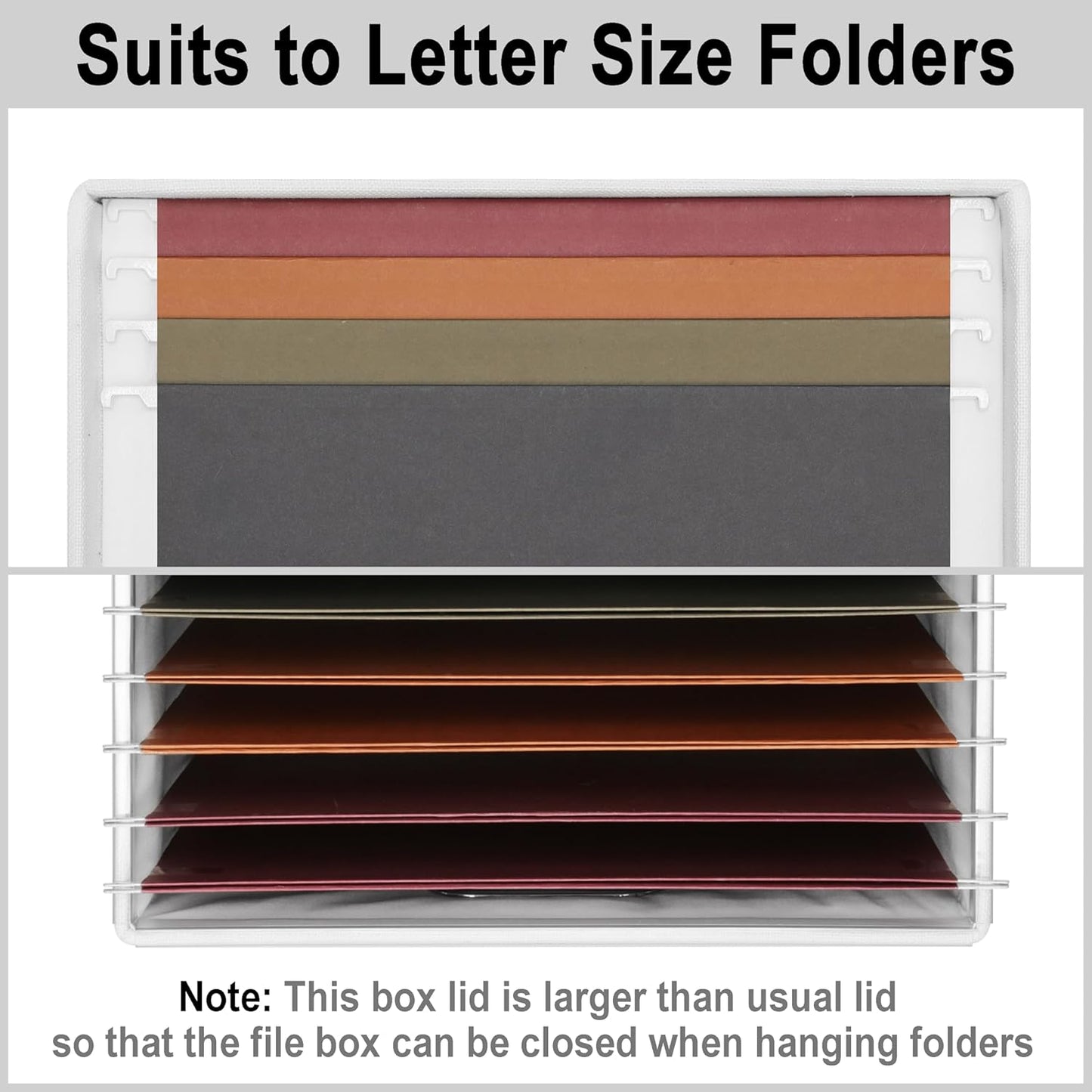 File Organizer Box, Collapsible Storage Filling Box with Lid for Letter Legal Size Hanging Folders Decorative Linen File Folder Box Document Storage Filing Bin, White 2 Pack