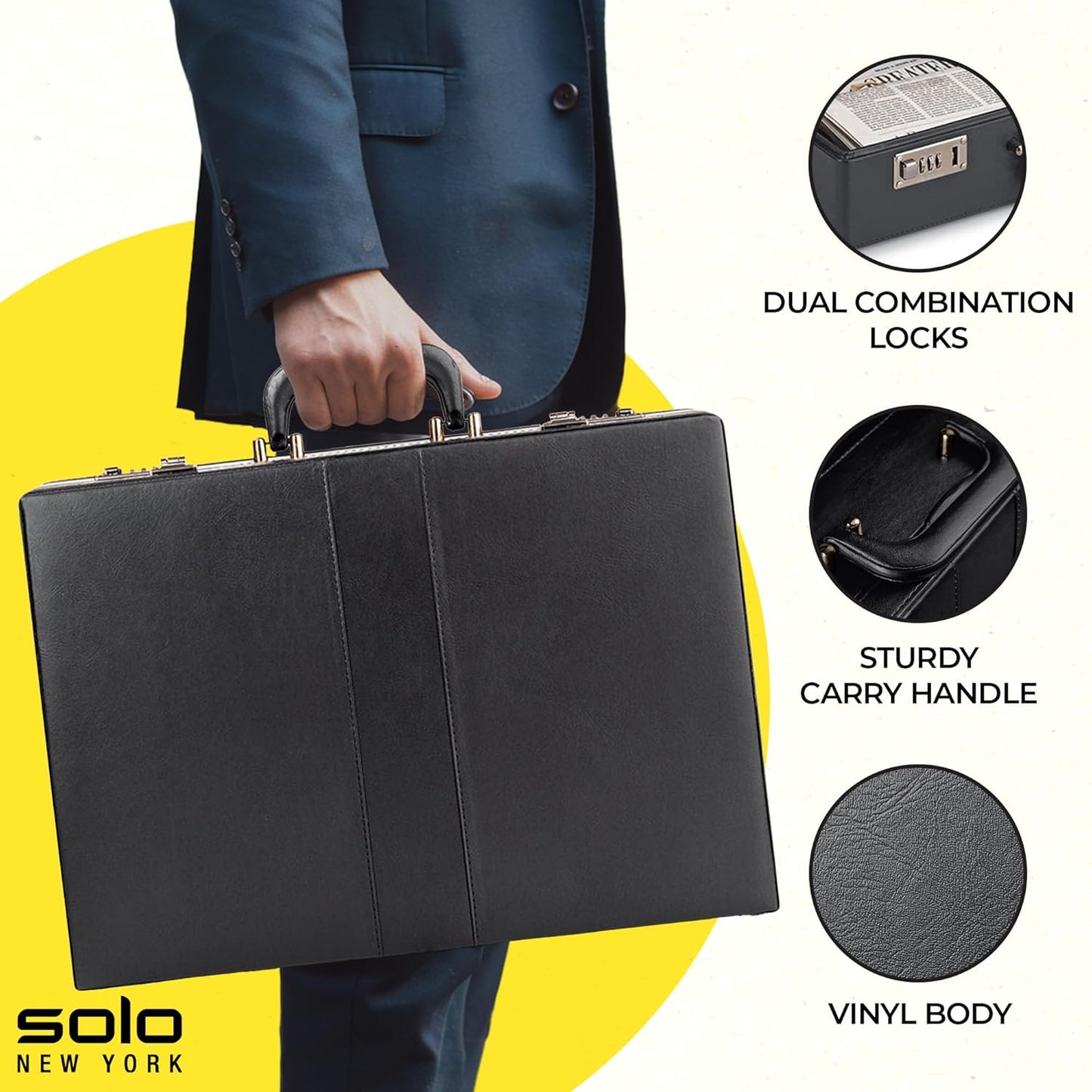 Solo New York Attache - Carrying Case with Combination Lock, Business Brief, Large Main Compartment - Grand Central