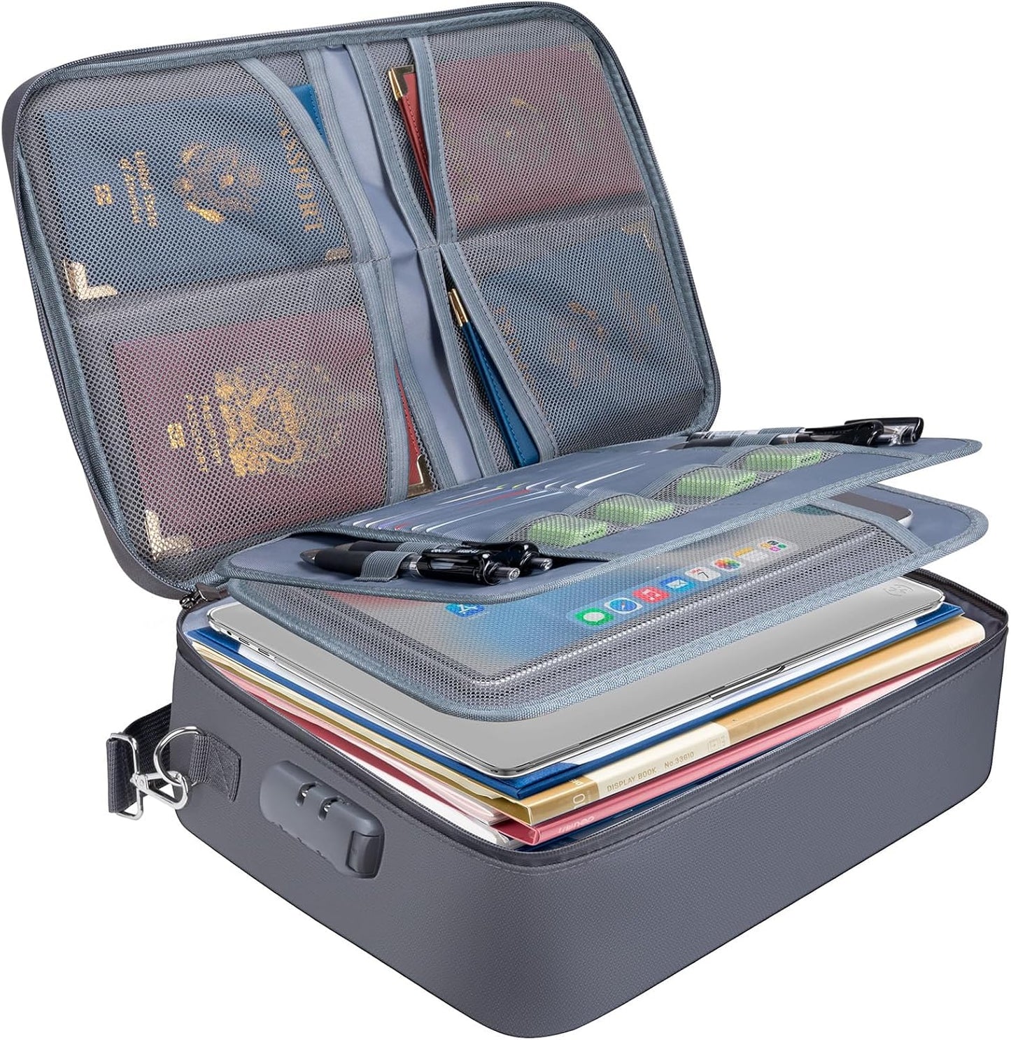 BALEINE Fireproof Document Box with Lock, Portable Fireproof Document Bag Waterproof Fire Proof File Boxes for Documents, File Organizer Box for Important Paperwork (Gray, 15''x11''x4'')