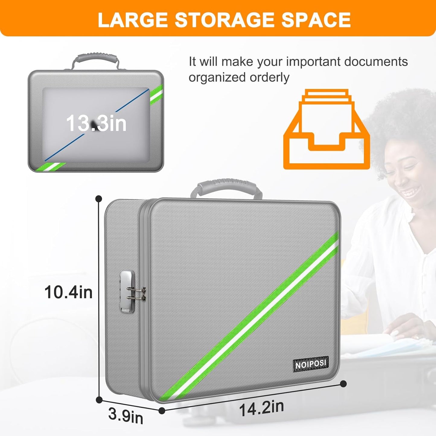 Noiposi Document Organizer with 5200℉ Heat Insulated,Waterproof and Fireproof Document Box,Portable Home Travel Safe Storage Box for Important Documents,File and Birth Certificate，Silver
