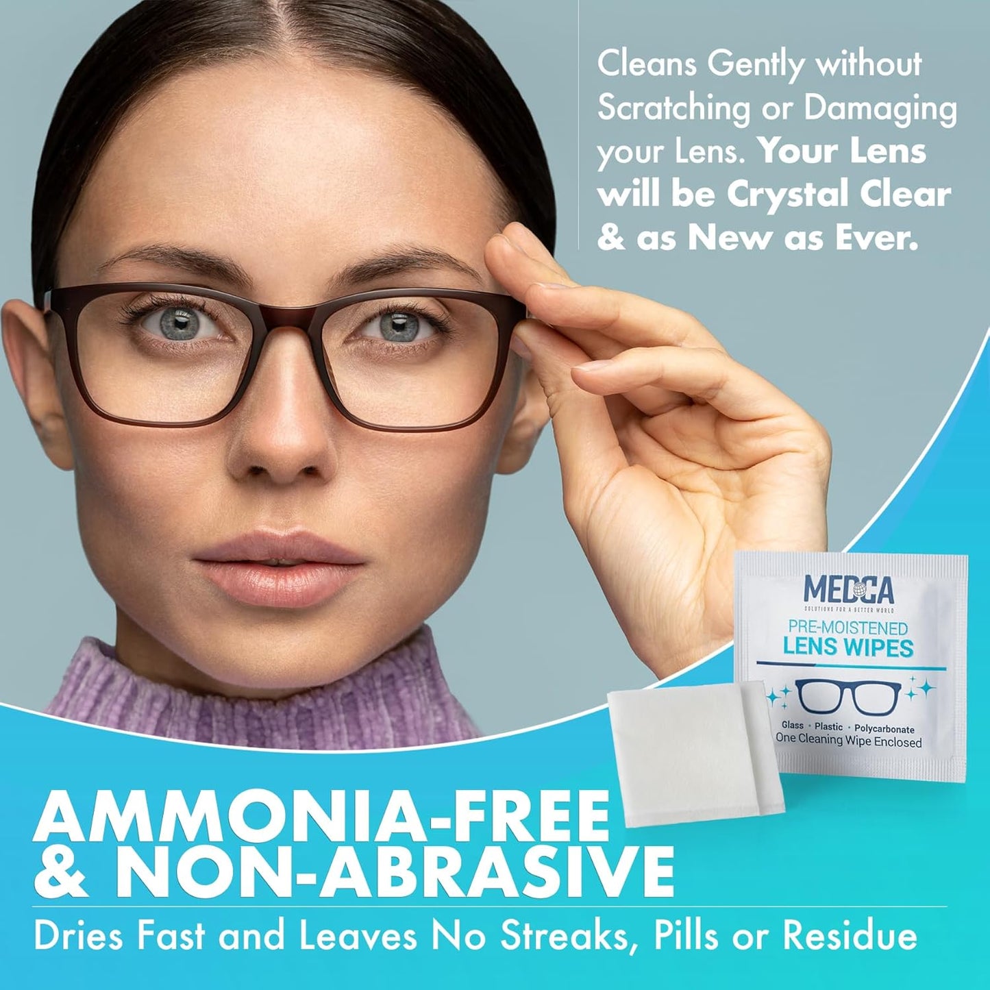 Premoistened Lens and Glass Cleaning Wipes - Portable Travel Cleaner for Glasses, Camera, Cell Phone, Smartphone, and Tablet - Disposable, Quick Drying, Streak Free - Individually Wrapped, Pack of 200