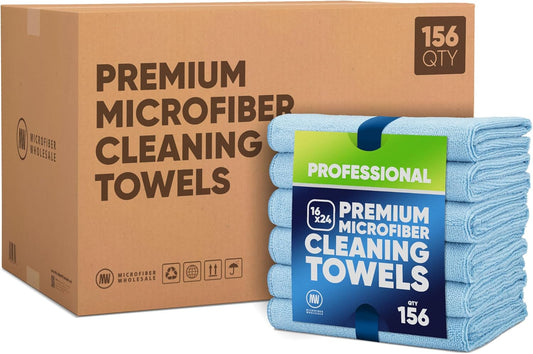 Microfiber Wholesale 16" x 24" Pro Multi Surface Microfiber Towels | Case of 156 | Blue