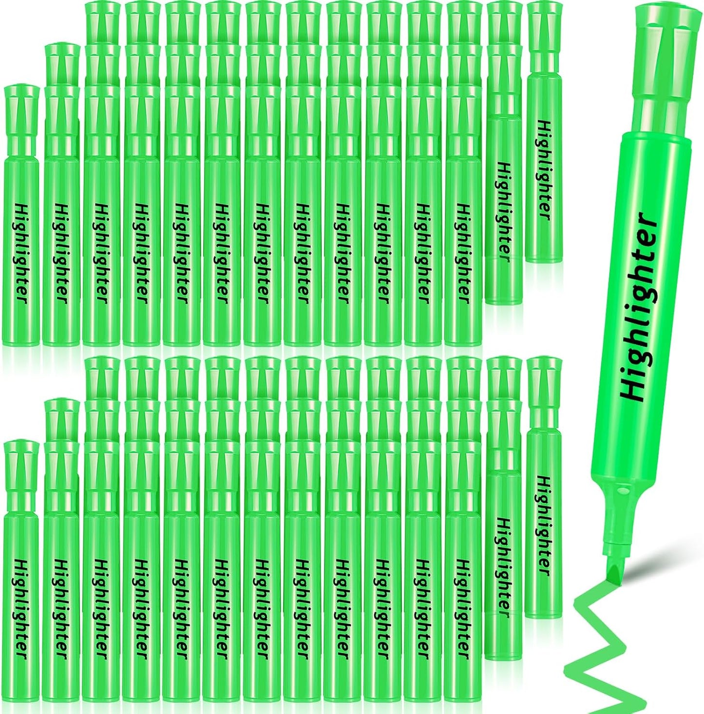 Qilery 72 Pack Highlighters Bulk, Tank Style Chisel Tip Highlighters Markers Quick Drying for Kids and Adult Coloring, Classroom Home Office School Supplies (Green)