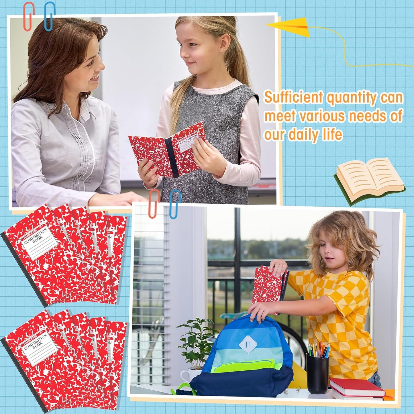 Fainne 100 Pack A5 Composition Notebooks Bulk College Ruled Composition Notebooks Marble Covers Notebook for Student Classroom Office Supplies 30 Sheet/60 Page(Red)