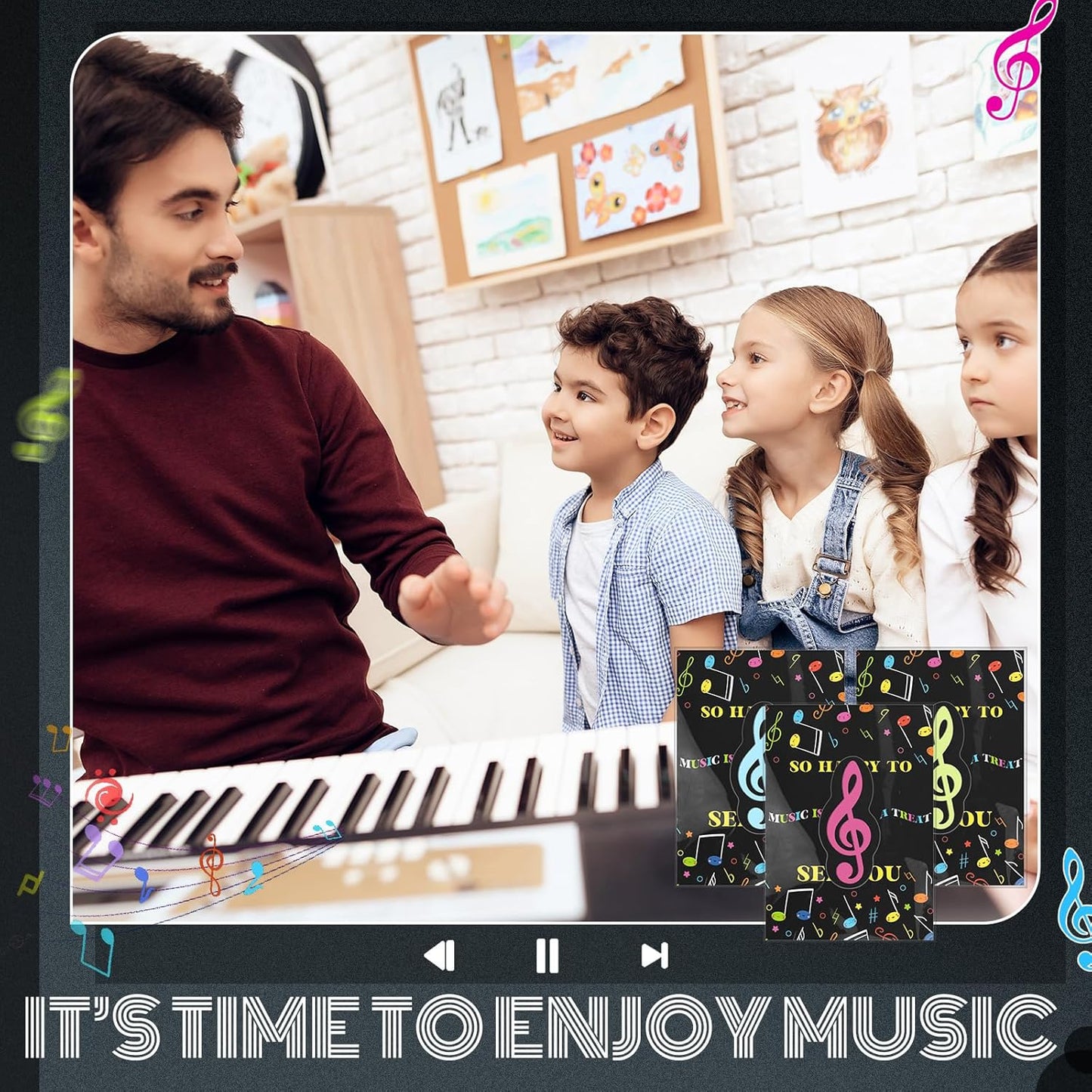 80 Sets Back to School Gifts for Students Funny Novelty Erasers Bulk Musical Note Erasers with Greeting Cards First of School Classroom Rewards from Teachers