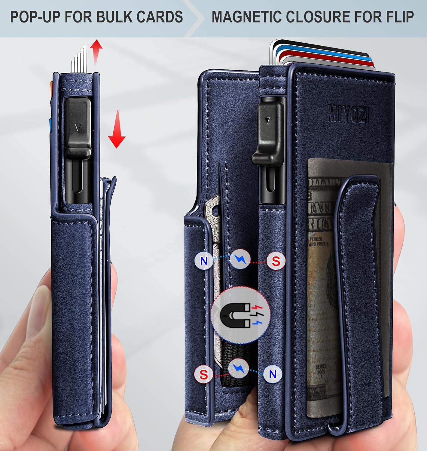 Wallet for Men with Money Clip Coins Pocket ID Window Gift Boxed,Slim Smart Front Pocket RFID Blocking Wallet Pop-up Card Holder in Magnetic Leather Flip 3.9"x 2.7"