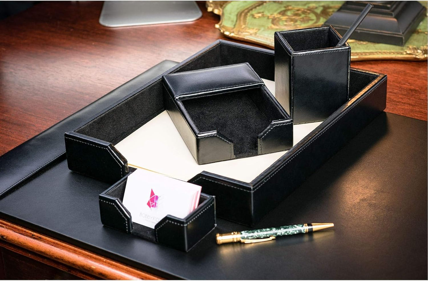 Dacasso Black Bonded Leather 5-Piece Desk Set