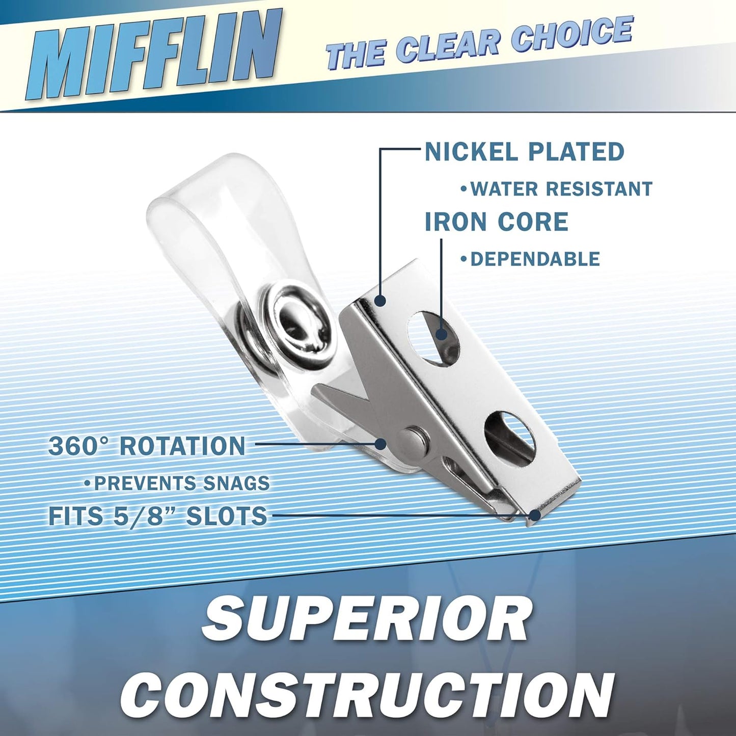 Mifflin-USA Vertical Plastic Card Holder with Metal Clip and Vinyl Straps (Clear, 2.25x3.5 Inch, 100 Pack), Waterproof PVC ID Name Badge Holder with Clip