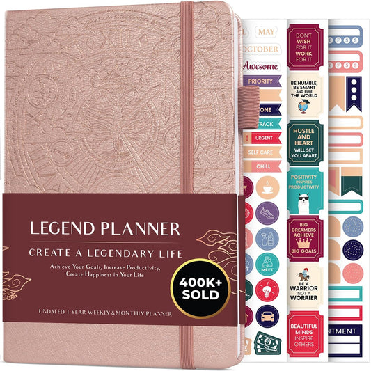 Legend Planner – Weekly & Monthly Life Planner to Hit Your Goals & Live Happier. Organizer Notebook & Productivity Journal. A5 (Rose Gold Gold)
