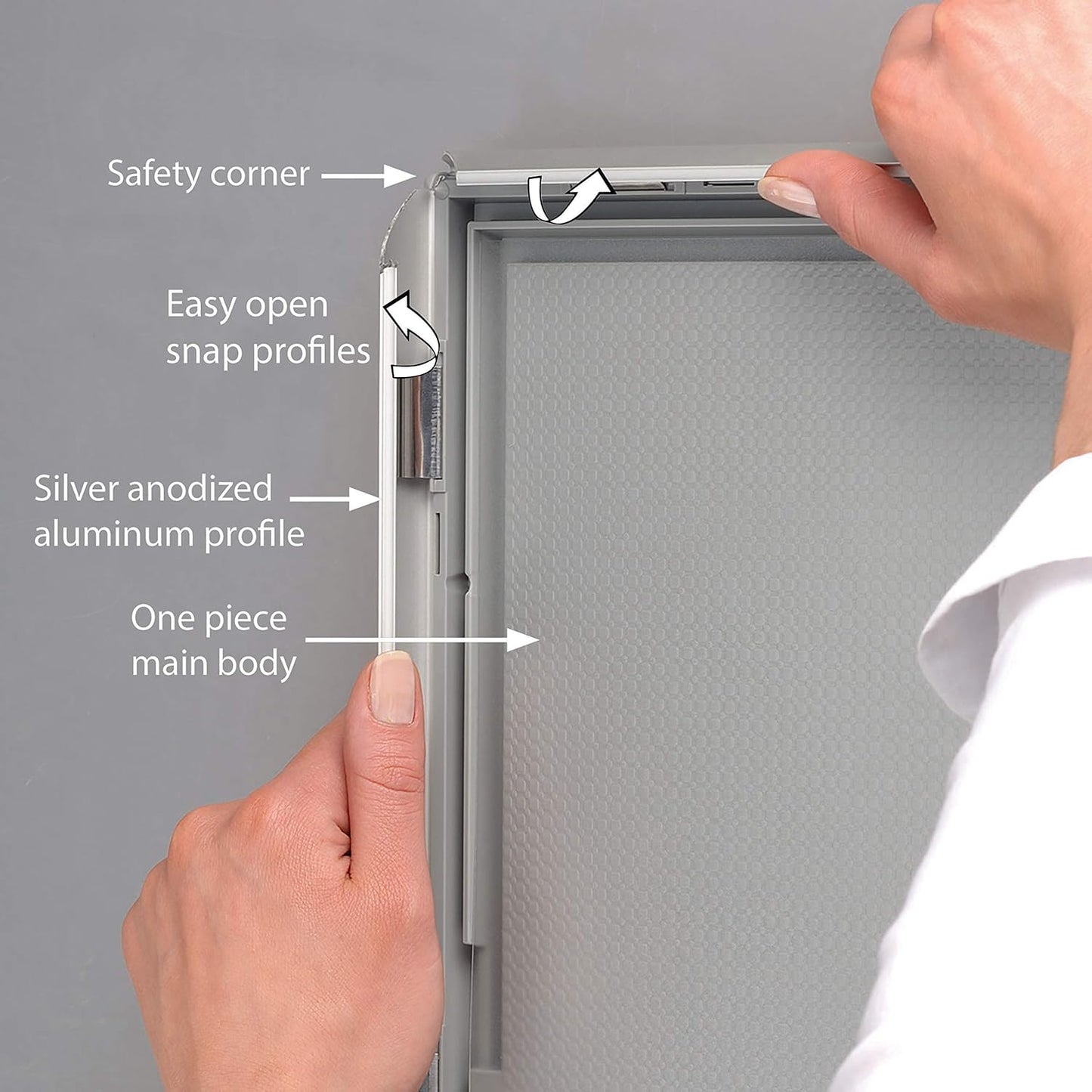 M&T Displays Opti Snap Poster Frame 8.5x11 Inch with Back Support Silver Color Aluminum Profile, Front Loading, Wall Mounting, Photo, Picture, Document, Sign Holder