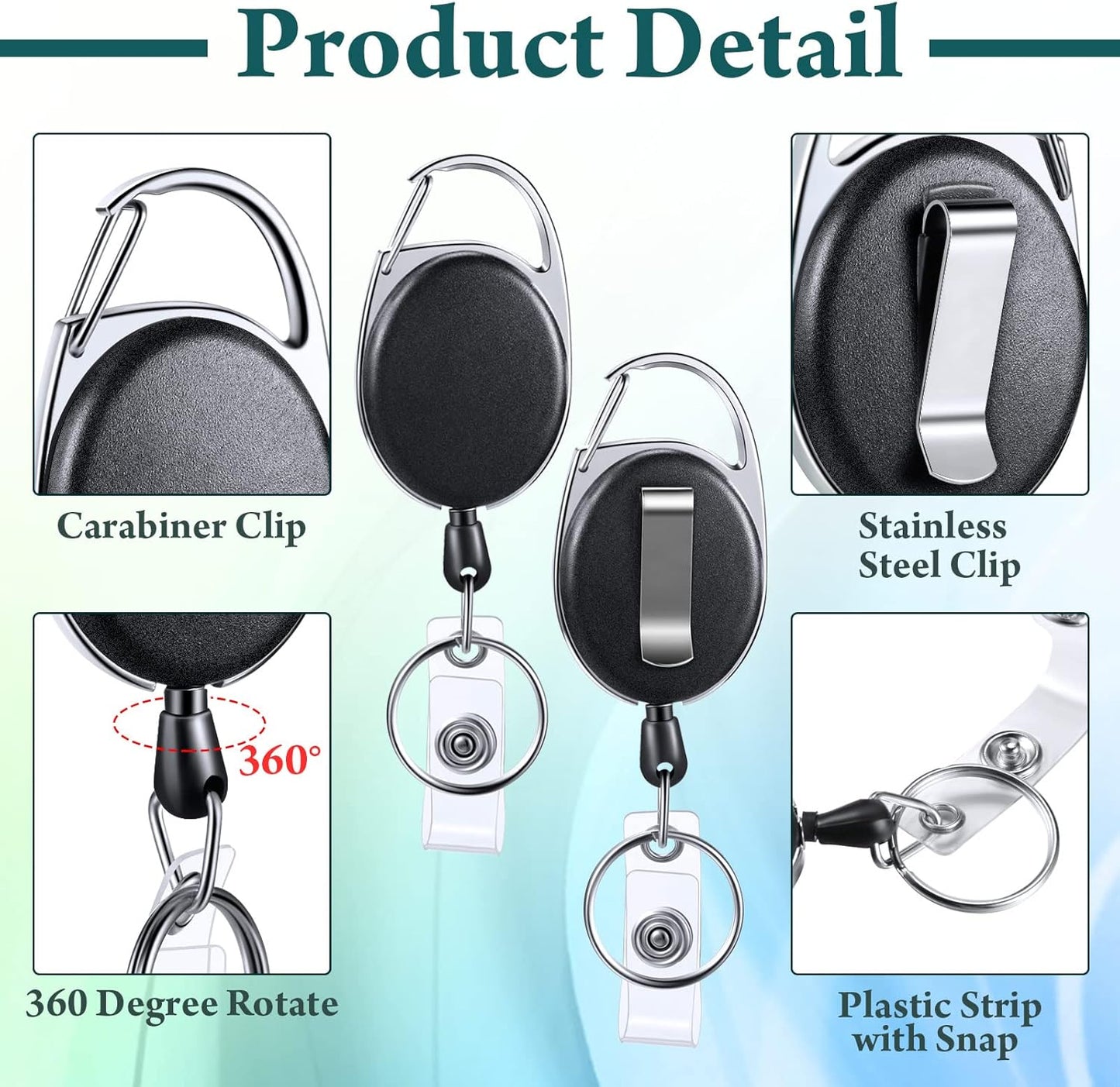 Laumoi Heavy Duty Retractable Badge Holder Reel with Belt Clip Keyring and Waterproof Vertical ID Card Holders for ID Name Card Keychain Badge(Black,60 Pack)