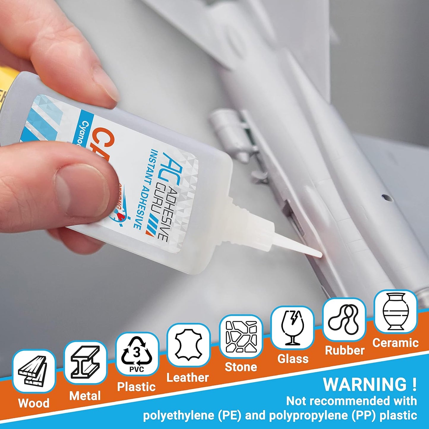 Adhesive Guru Super Glue (4x0.9 oz) for Plastic, Metal, Leather, Ceramic - Fast Adhesive for Woodworking, Hobby Models, Carpentry - 4 Pack