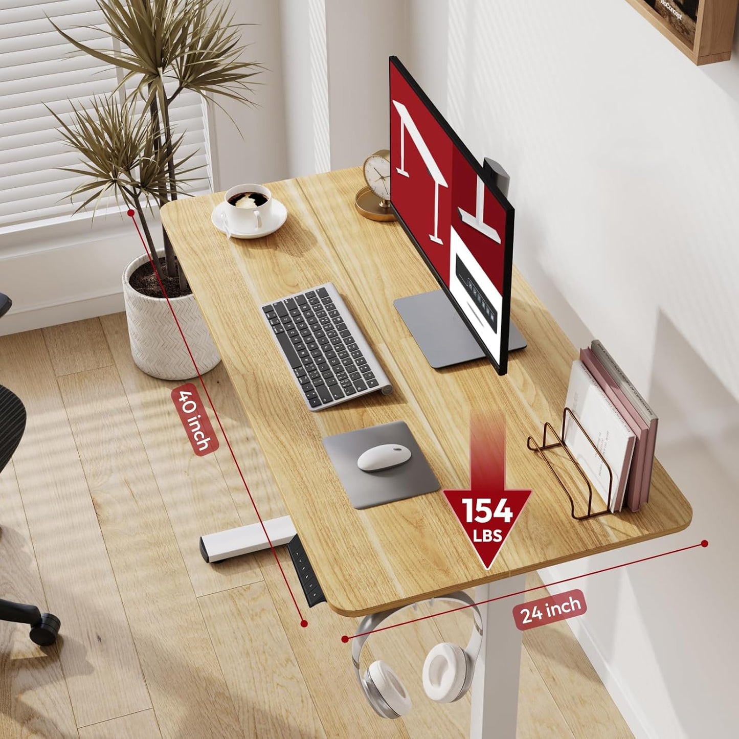 SANODESK Electric Standing Desk 40x24 Inch Height Adjustable Stand Up Desk Home Office Computer Workstation Sit Stand Home Office Desk with Splice Board (White Frame + Maple Top)