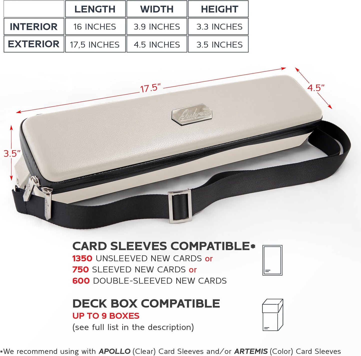 Quiver Time White Quiver Card Carrying Case - TCG Cards Deck Box Holder for Trading Cards, MTG Bag Playing Card Case (+Wrist & Shoulder Strap, Dividers, Separators, Corner Pads + 100 Apollo Sleeves)