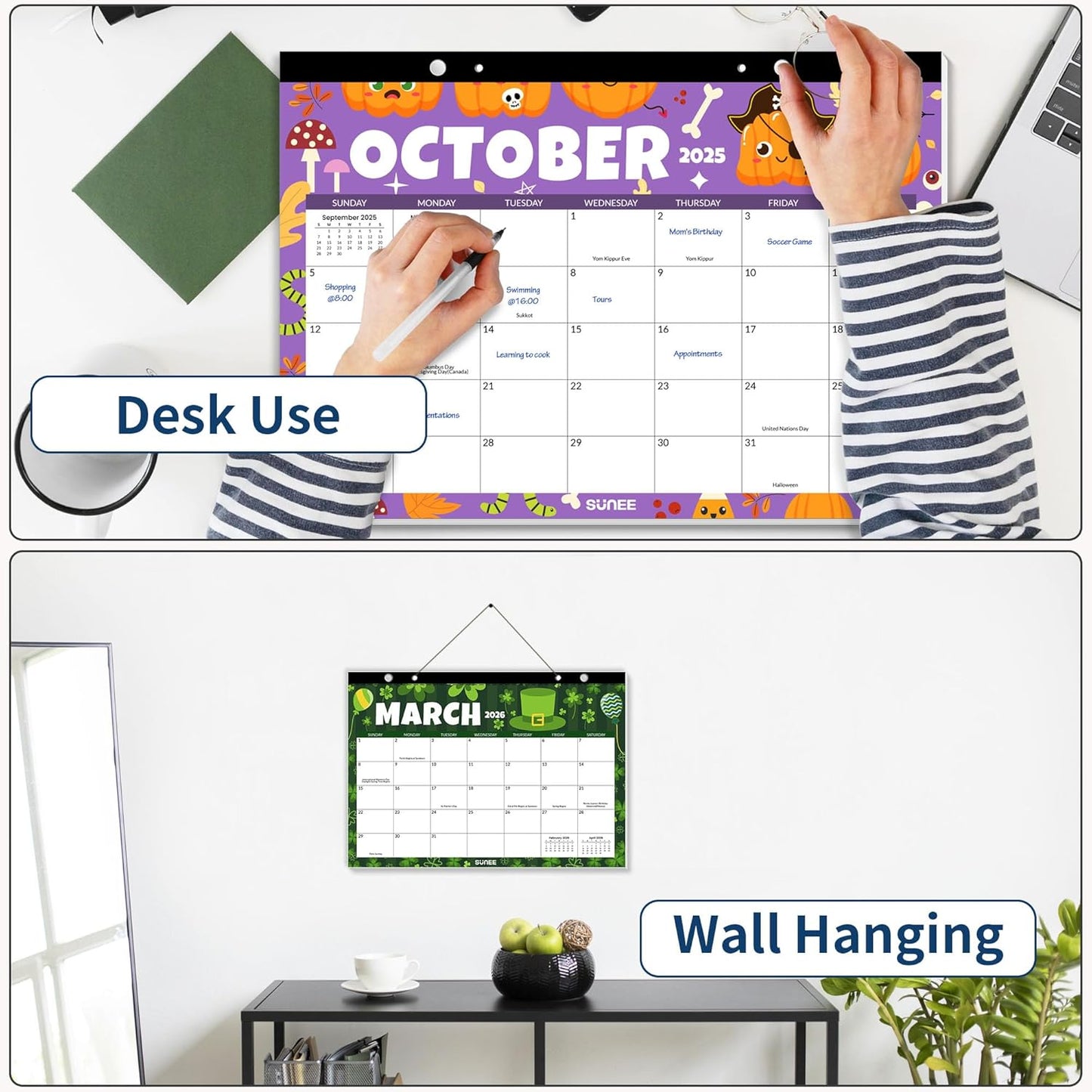 SUNEE Desk Calendar 2025-2026 17x12, 18 Months, JUL. 2025 - DEC. 2026, Academic Desktop Calendar 2025-2026, School Year Large Calendar for Teacher, Seasons Color